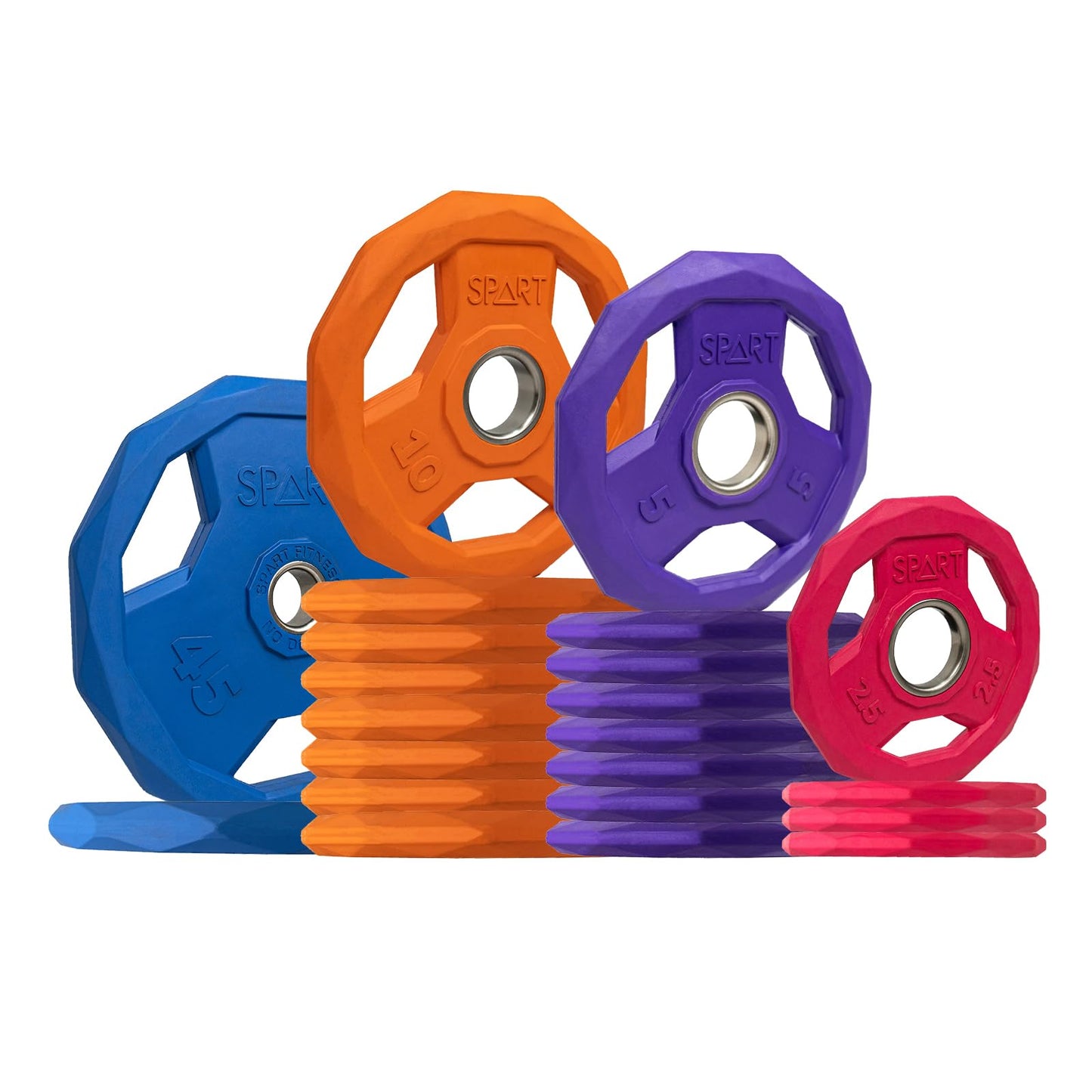 SPART Color Coded Weight Plate 2-Inch Rubber Coated Olympic Grip Plate for Barbell, Solid Cast Iron Weight Plates for Strength Training, Weightlifting, Crossfit, Home Gym, 2.5LB/5LB/10LB/25LB/35LB/45LB, Pair