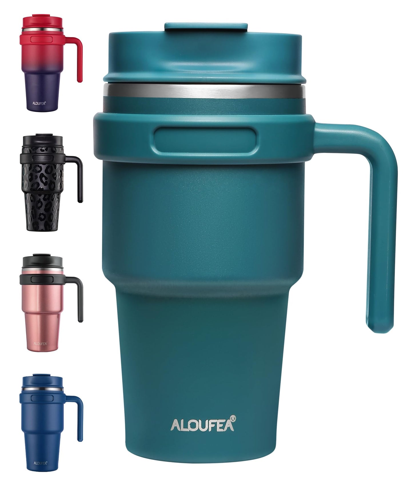 ALOUFEA 20 oz Insulated Coffee Mug Tumbler with Handle, Stainless Steel Travel Mug Tumbler with Lid and Straw,Double Wall Vacuum Leak Proof Ice Coffee Thermal Cup, Black