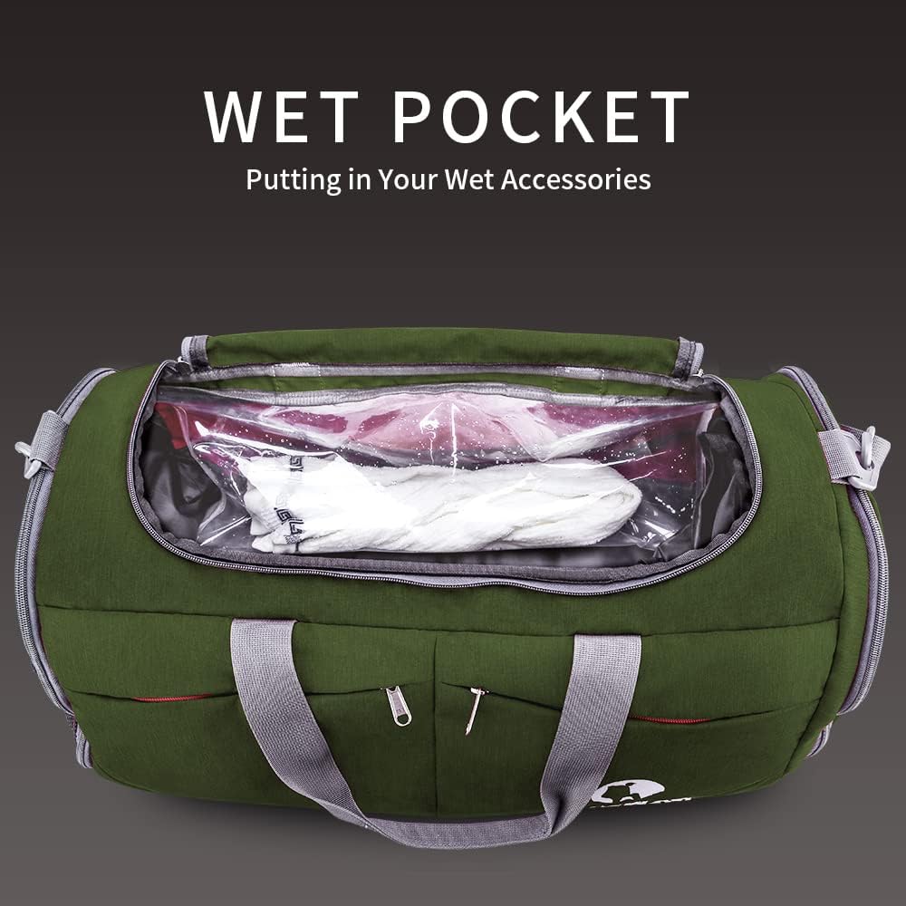 Canway Sports Gym Bag, Travel Duffel bag with Wet Pocket & Shoes Compartment for men women, 45L, Lightweight