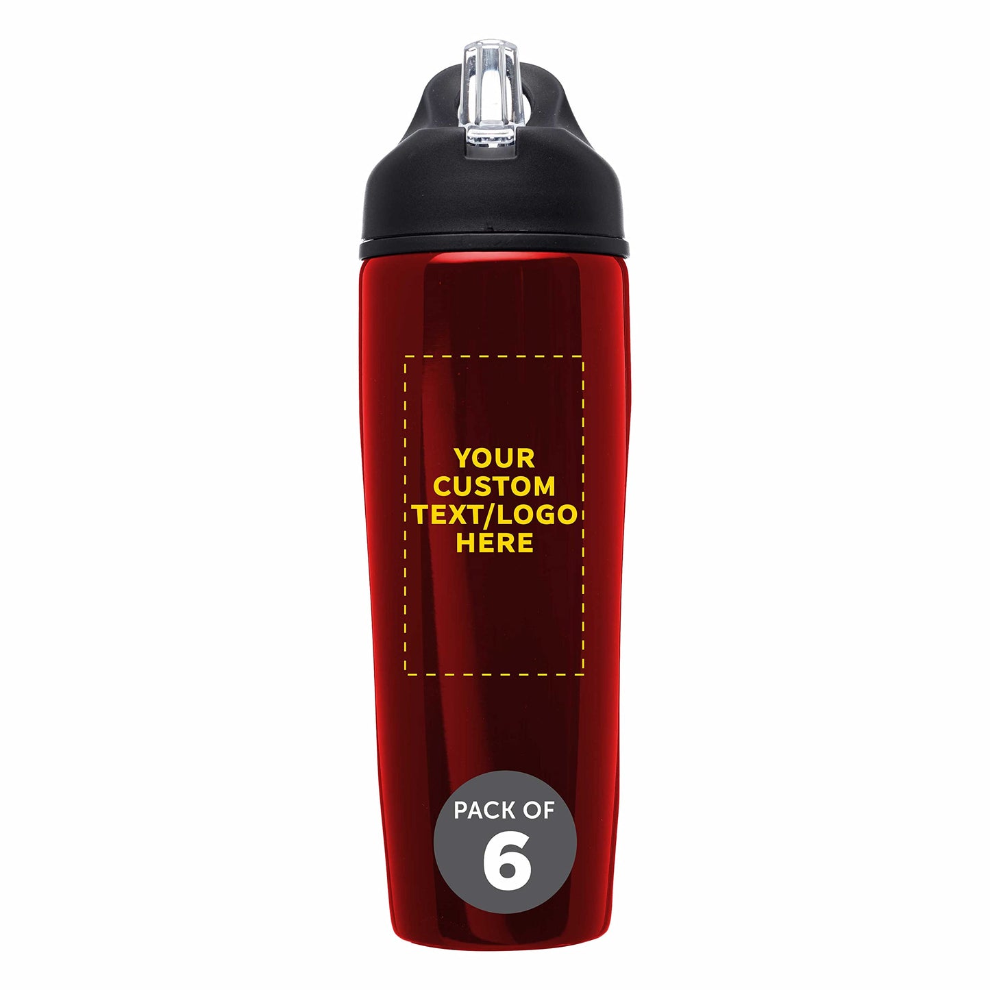 DISCOUNT PROMOS Custom Stainless Steel Water Bottle, 24 pack, Personalized Text, Logo, 28.5 oz Metal Sports Bottles with Flip Top, Easy Carrying, Red
