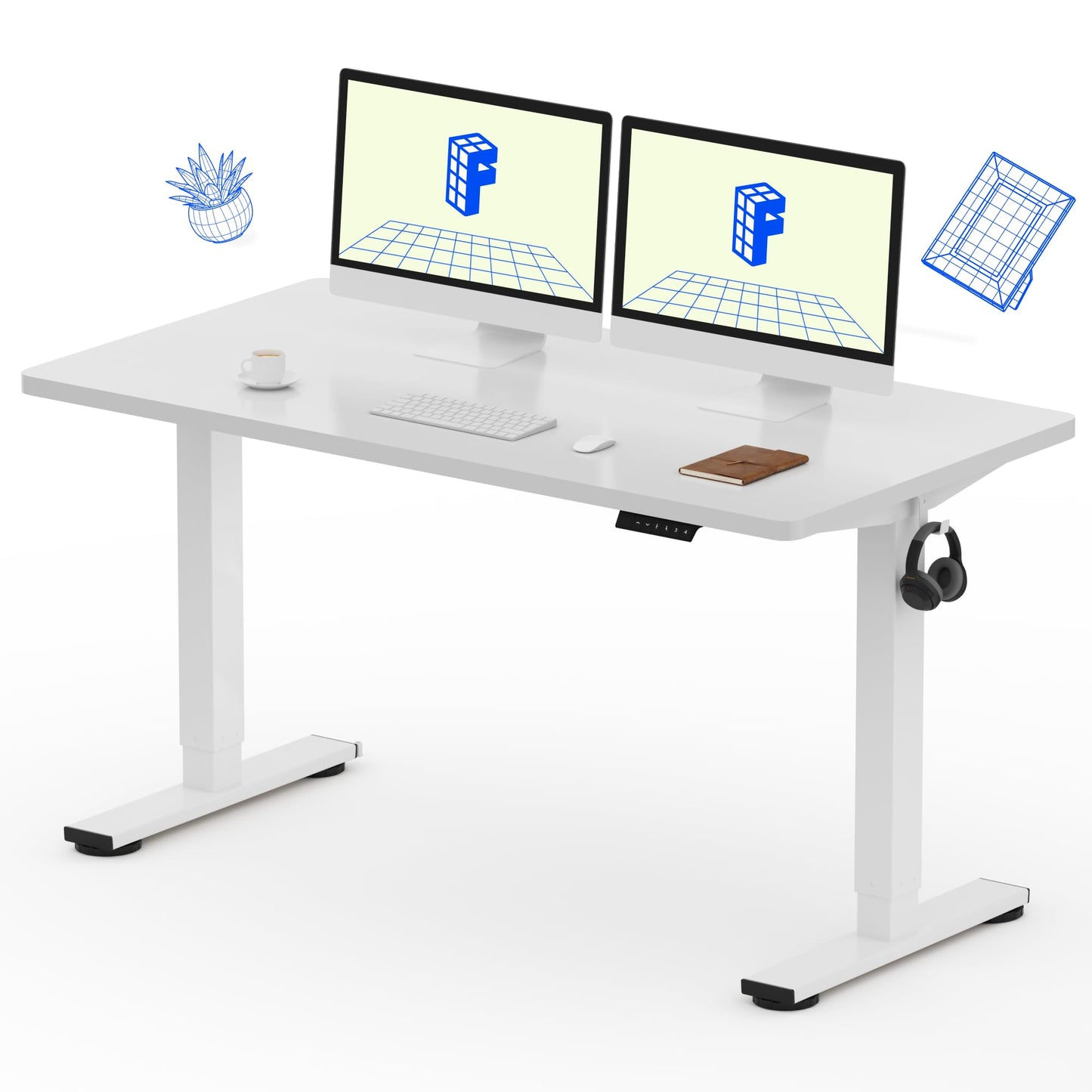 FLEXISPOT EN1 Whole-Piece Standing Desk, 48 x 24 Inches Height Adjustable Desk Stand up Desk Home Office Table for Computer Laptop (White Frame + Maple Desktop)