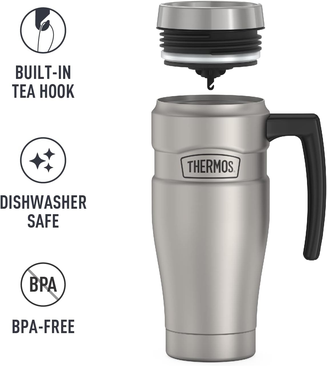 THERMOS Stainless King Vacuum-Insulated Travel Mug, 16 Ounce, Matte Stainless Steel
