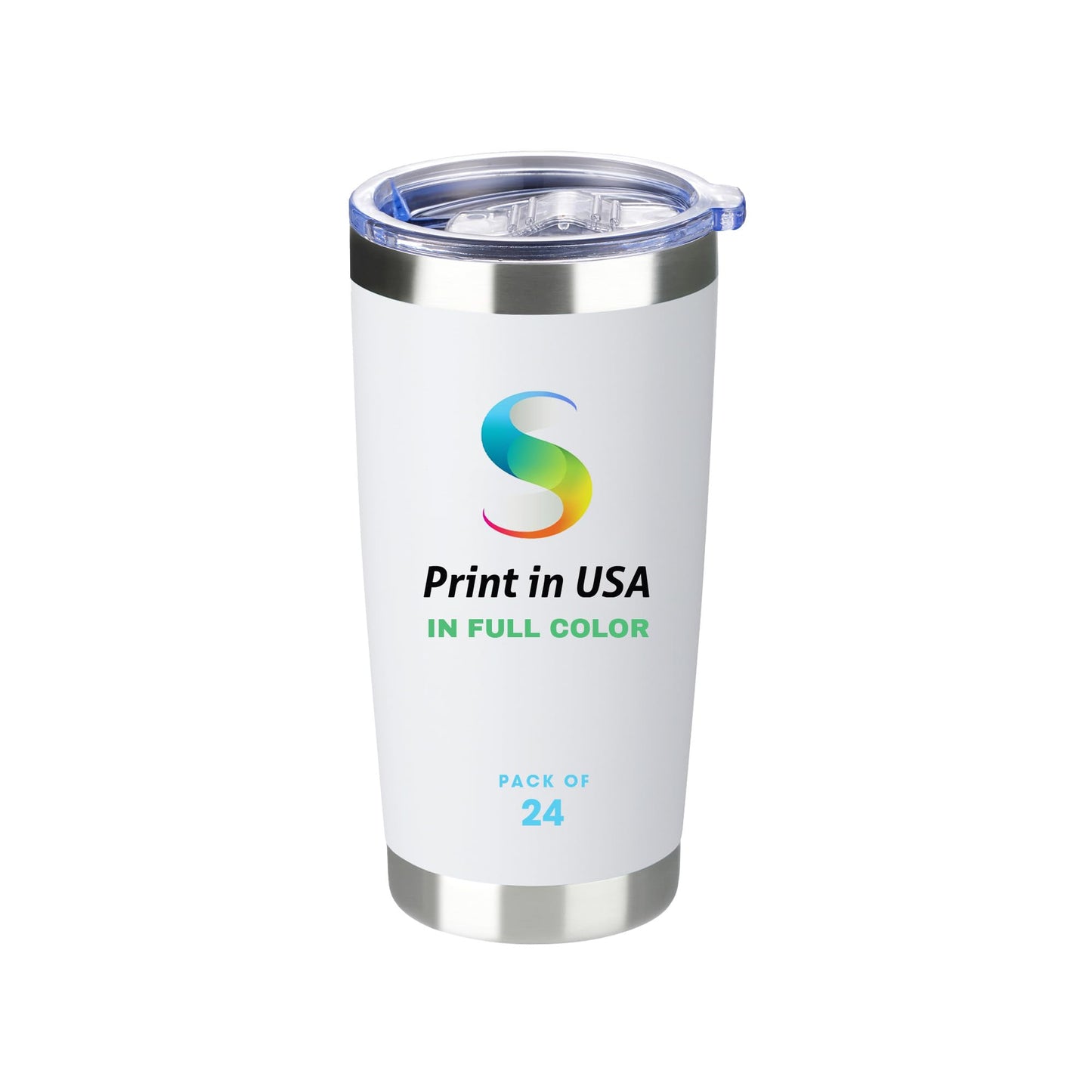 Personalized Custom Print in USA Tumbler 20oz Stainless Steel Double Wall Coffee Cup with Lid & Straw Insulated Tumbler with Colorful Text Logo Photo