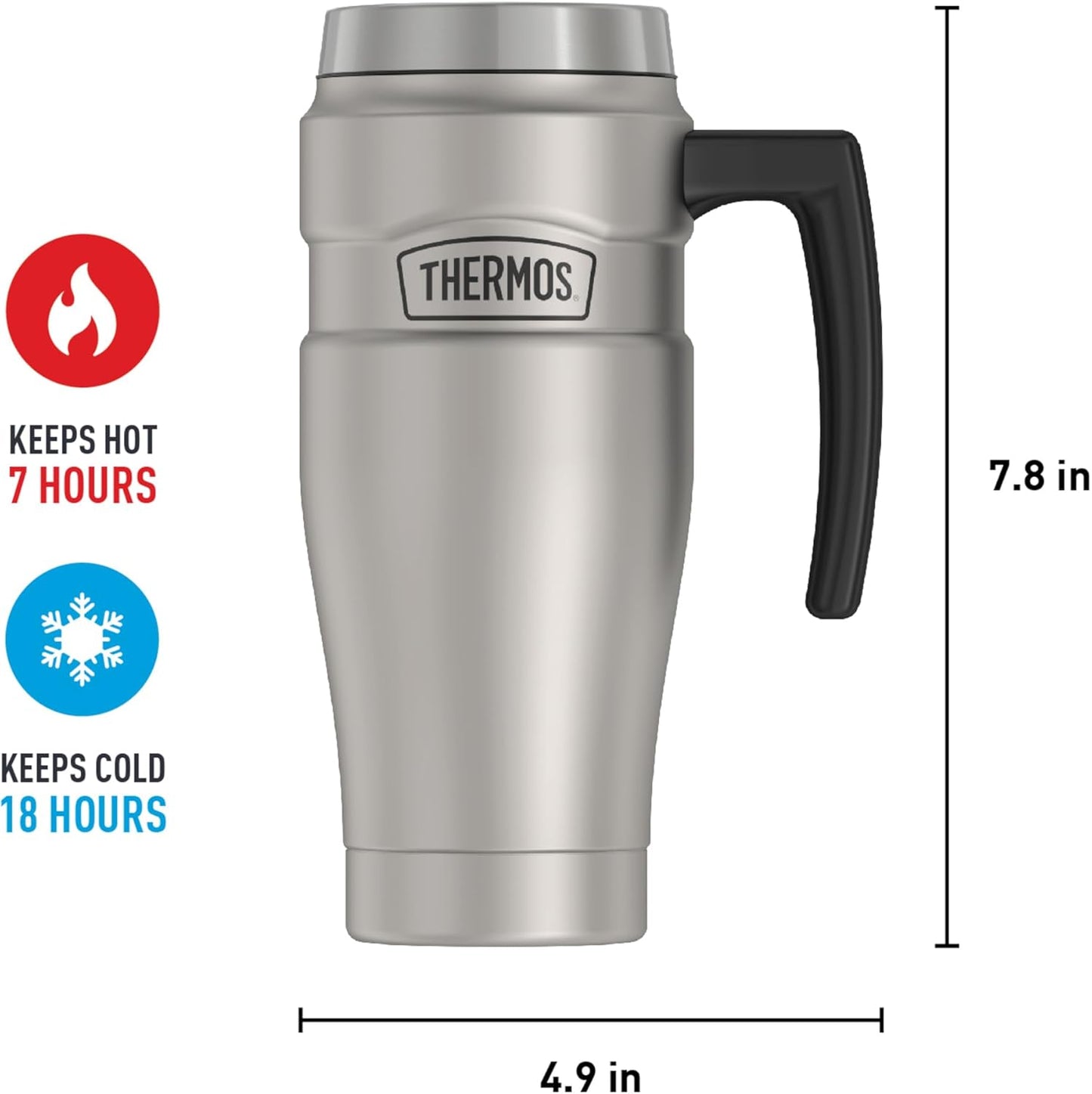 THERMOS Stainless King Vacuum-Insulated Travel Mug, 16 Ounce, Matte Stainless Steel