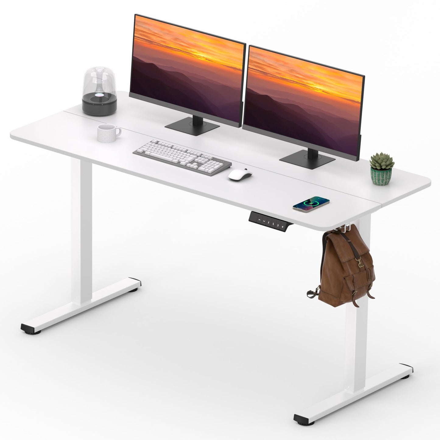 Adjustable Stand Up Desk with Memory Preset, Standing Desks 55 x 24 Inch Electric Home Office Desk Computer Workstation Splice Black Top + Black Frame