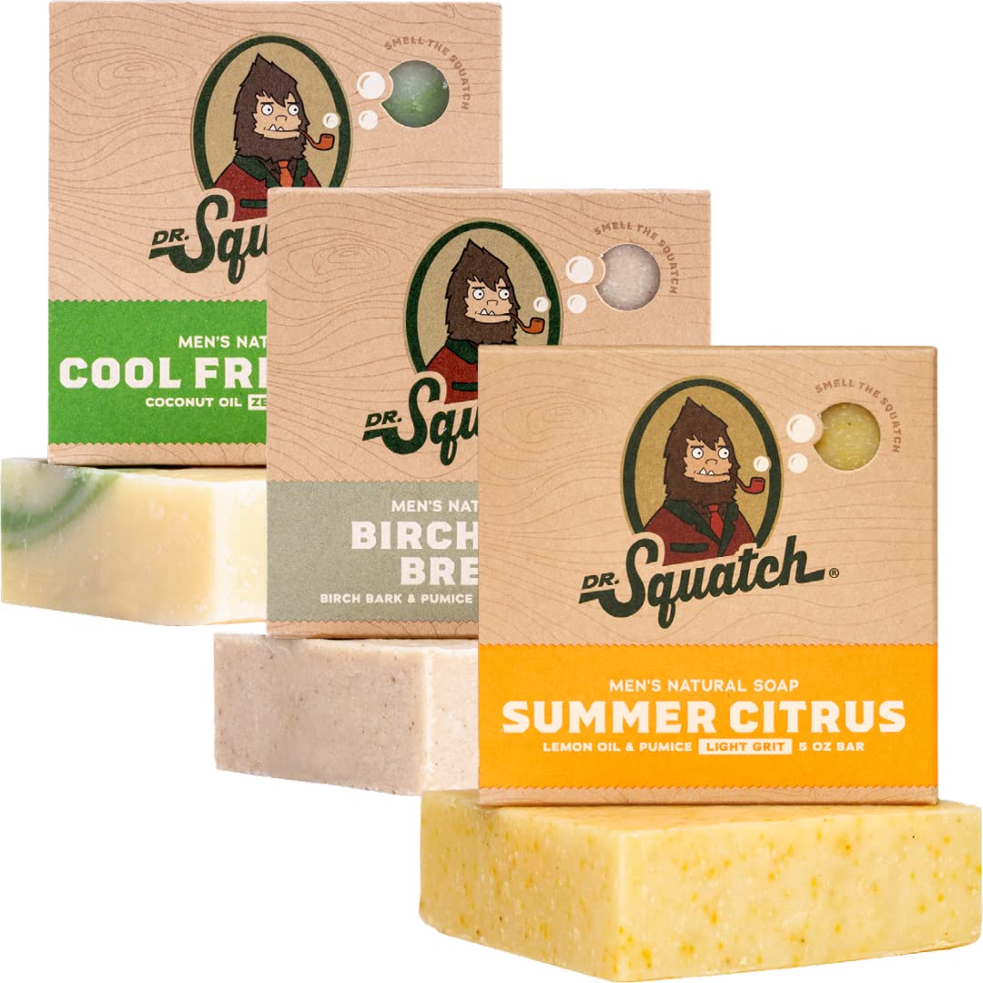Dr. Squatch Natural Bar Soap for Men - Cold Process Soap with No Harsh Chemicals - Coconut Castaway, Fresh Falls & Cool Aloe (5 oz, 3-Pack)