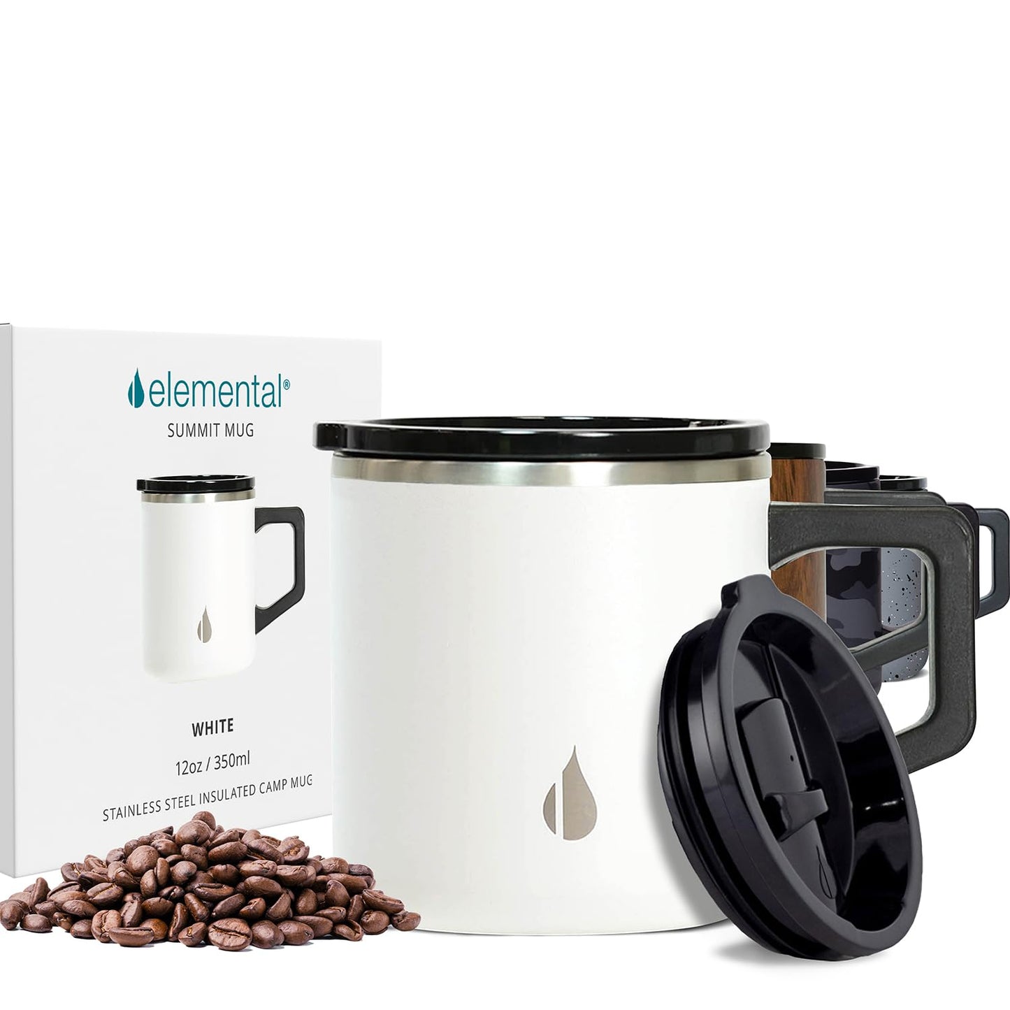 Elemental Insulated Coffee Mug - Triple-Wall Stainless Steel Summit Travel Cup for Hot and Cold Drinks - Thermal Coffee Mug with Lid and Handle for Camping, Office & Travel 12oz - Grey Speckle