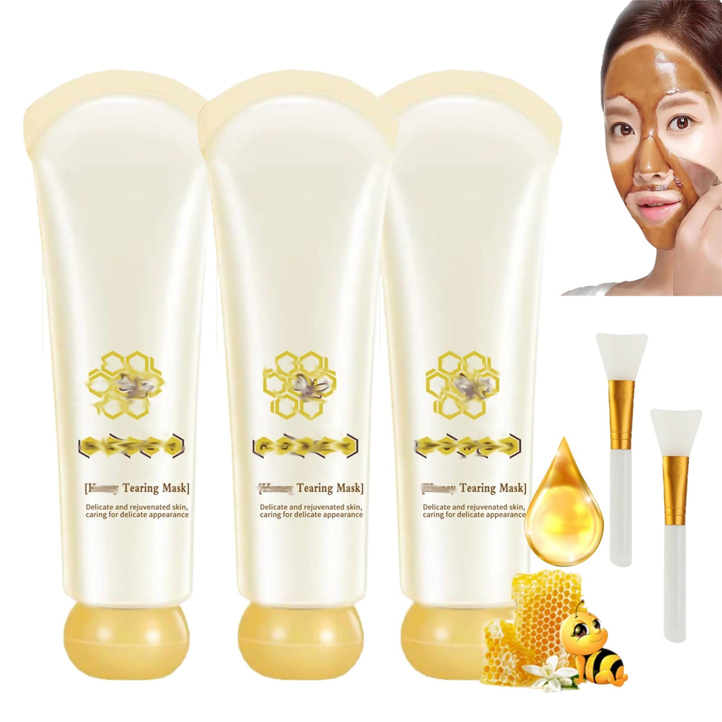 Glowtulip Honey Tearing Mask, Blackhead Control Honey Peel Mask for Face,Face Deep Cleasing & Moisturizing Mask,For All Skin (2PC)