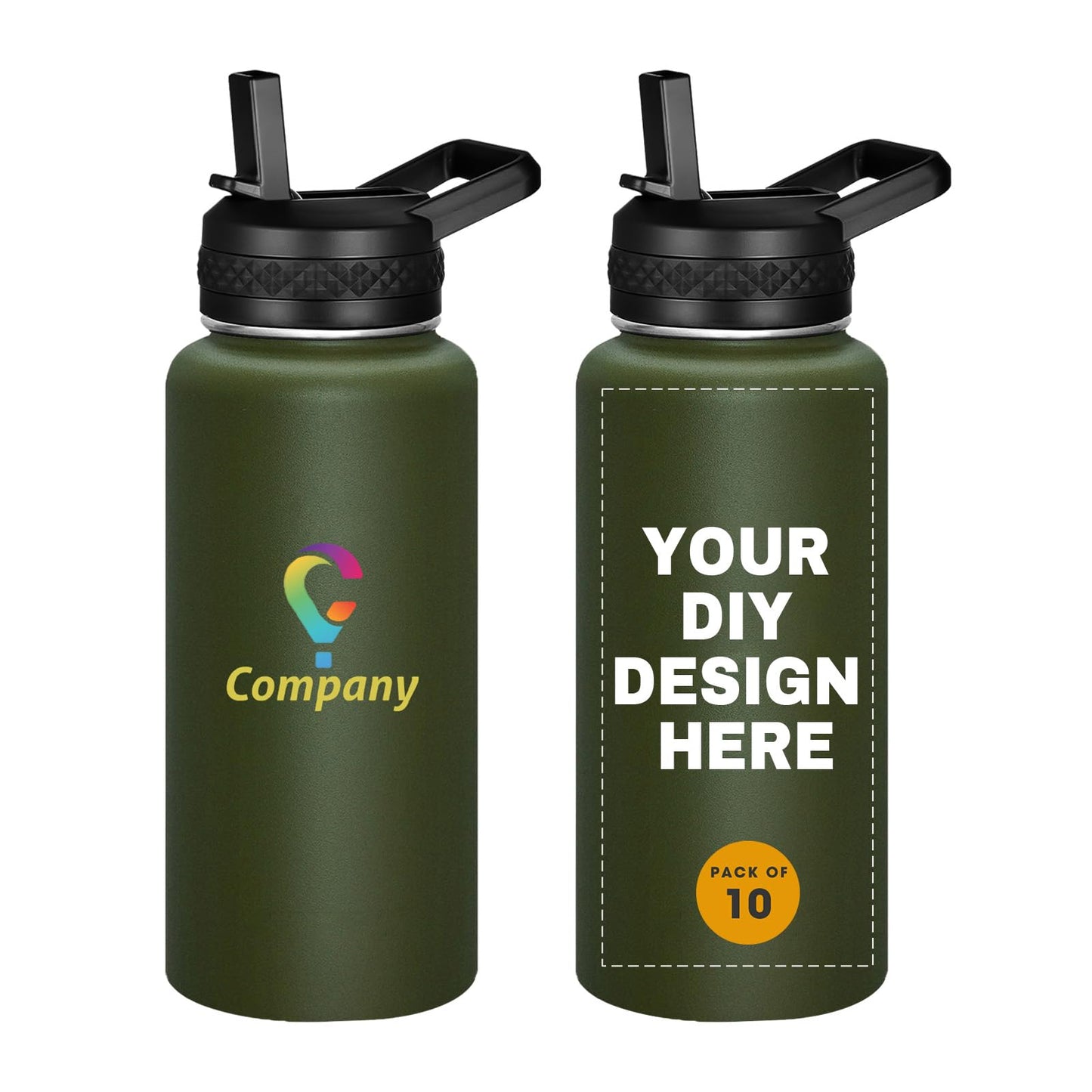 Personalized Custom Water Bottle with Text Photo Print in USA 32oz Double Wall Stainless Steel Leakproof Wide Mouth Cup with Flip Straw