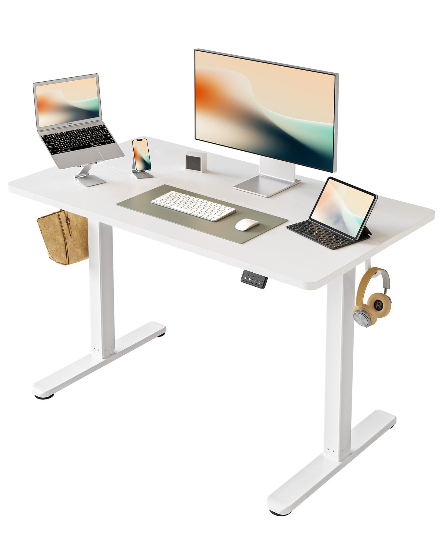 FEZIBO 44 x 24 Inches Standing Desk, Height Adjustable Electric Standing Desk, Stand up Table, Sit Stand Home Office Desk with Splice Board, Light Rustic Brown