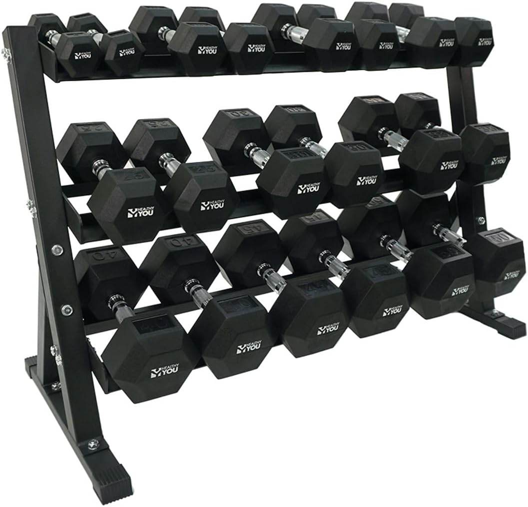3 Tier Dumbbell Rack – Heavy-Duty Steel Weight Storage Stand for Hex or Round Dumbbells – Rubber Feet for Stability – Home or Commercial Gym Use