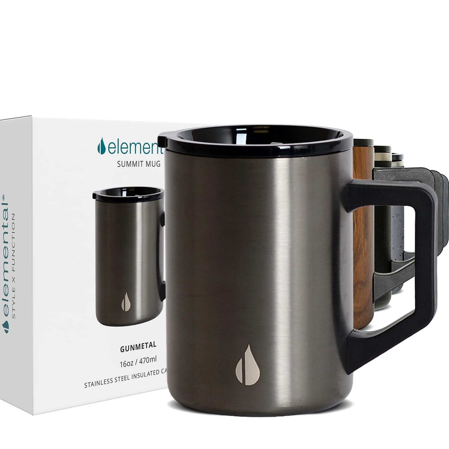 Elemental Insulated Coffee Mug - Triple-Wall Stainless Steel Summit Travel Cup for Hot and Cold Drinks - Thermal Coffee Mug with Lid and Handle for Camping, Office & Travel 12oz - Grey Speckle
