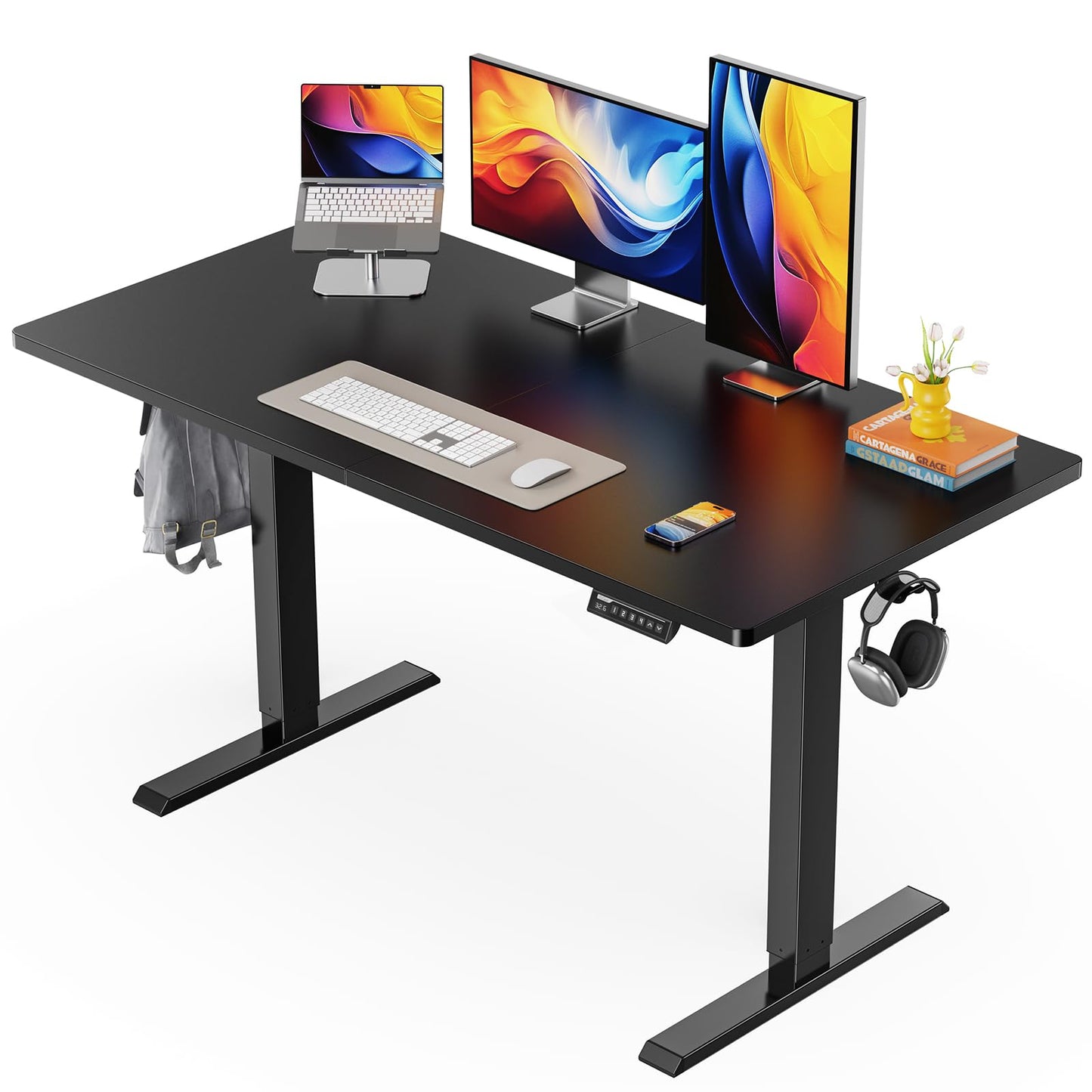 ErGear Electric Standing Desk, 48 x 24 inch Height Adjustable Sit Stand Up Desk, Computer Home Office Desk with 4 Memory Height Buttons, Two Pieces Desktop, Vintage Brown, EGESD110V