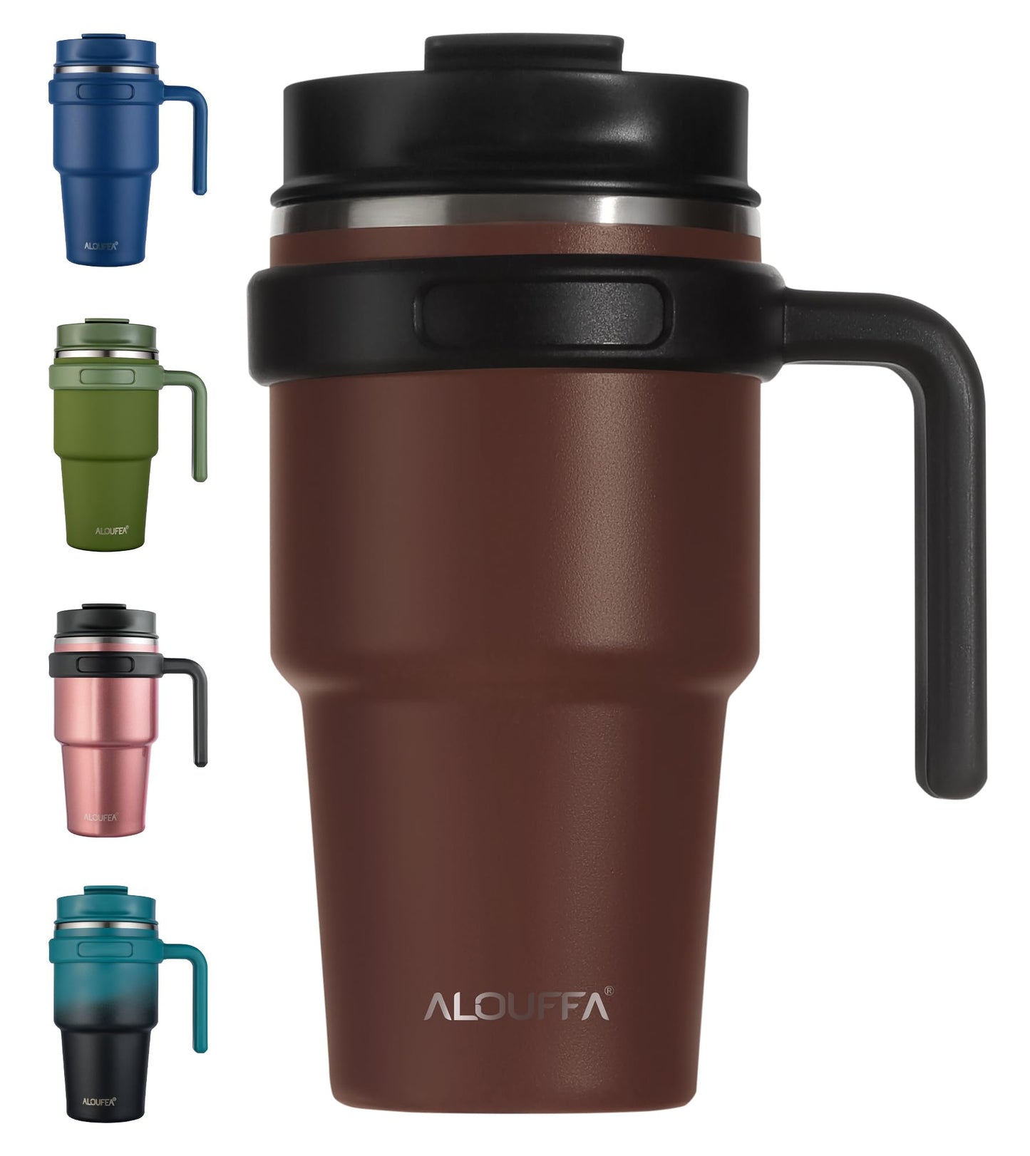 ALOUFEA 20 oz Insulated Coffee Mug Tumbler with Handle, Stainless Steel Travel Mug Tumbler with Lid and Straw,Double Wall Vacuum Leak Proof Ice Coffee Thermal Cup, Black