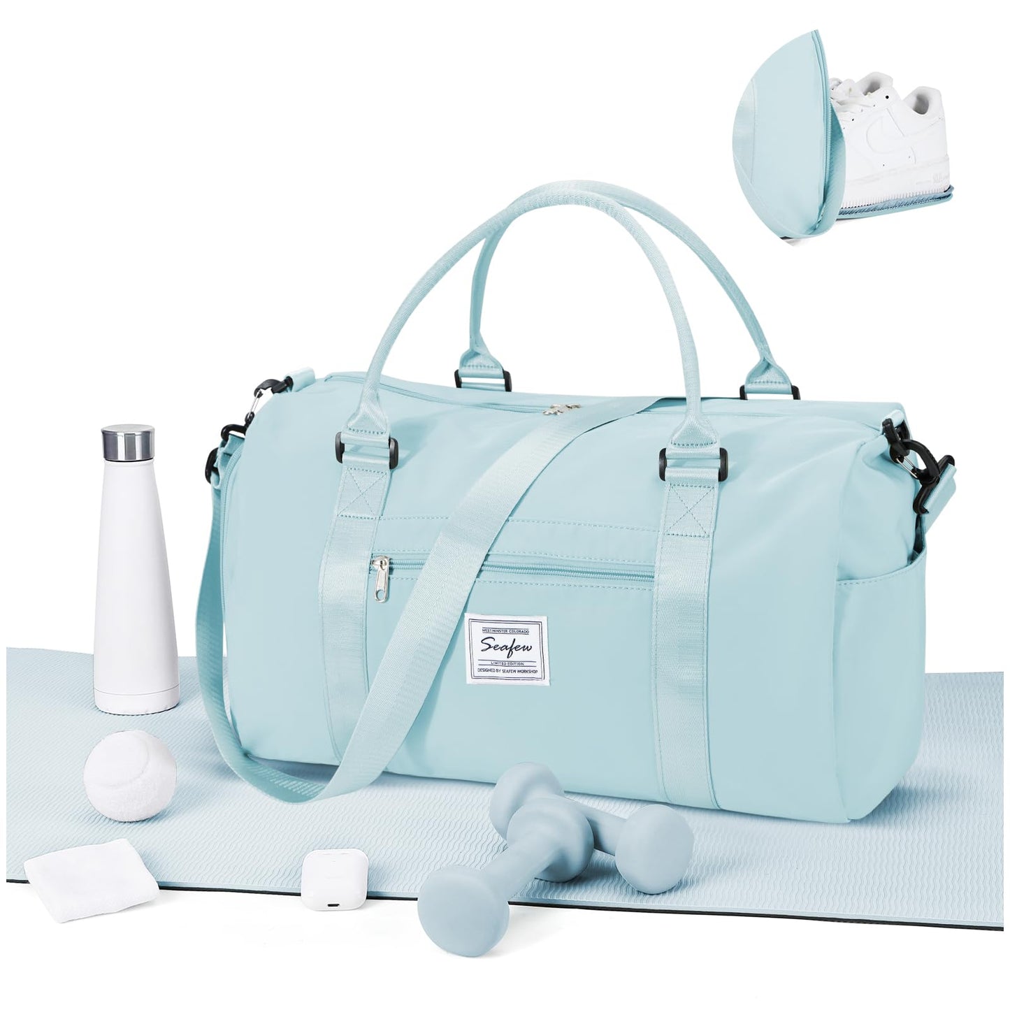Gym Bags for Women Men with Shoes Compartment,Sports Duffle Bags Personal item travel Duffel Tote Bag Small Carry on Weekender Overnight Bag Workout Dance Bags Hospital Holdalls Grey Green