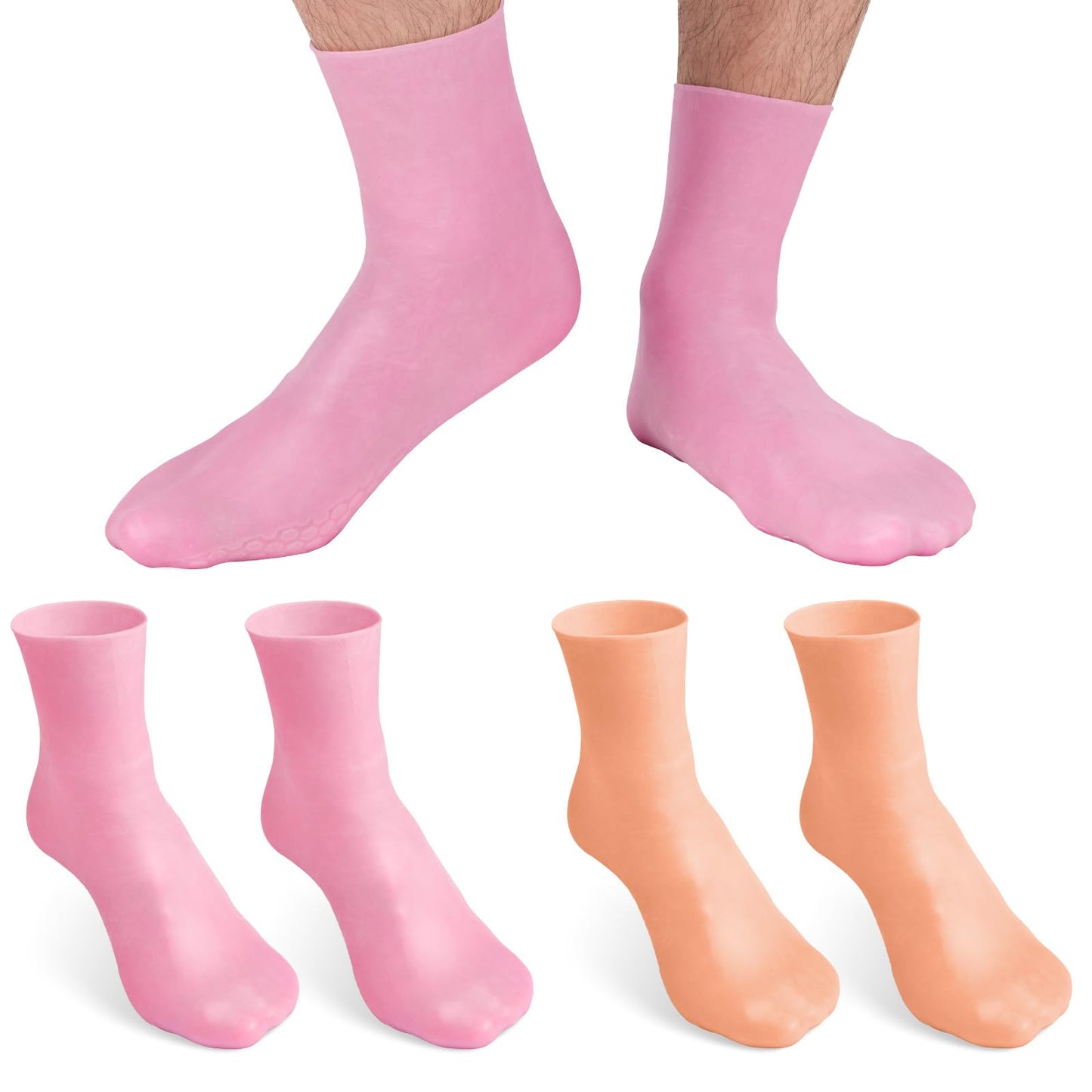 Noverlife 2 Pairs Silicone Moisturizing Socks Softening Dry Cracked Feet Rough Skins & Anti Slip Aloe Socks for Dry Cracked Feet Women, Calluses, Spa Gel Socks Foot Care After Pedicure - Pink & White