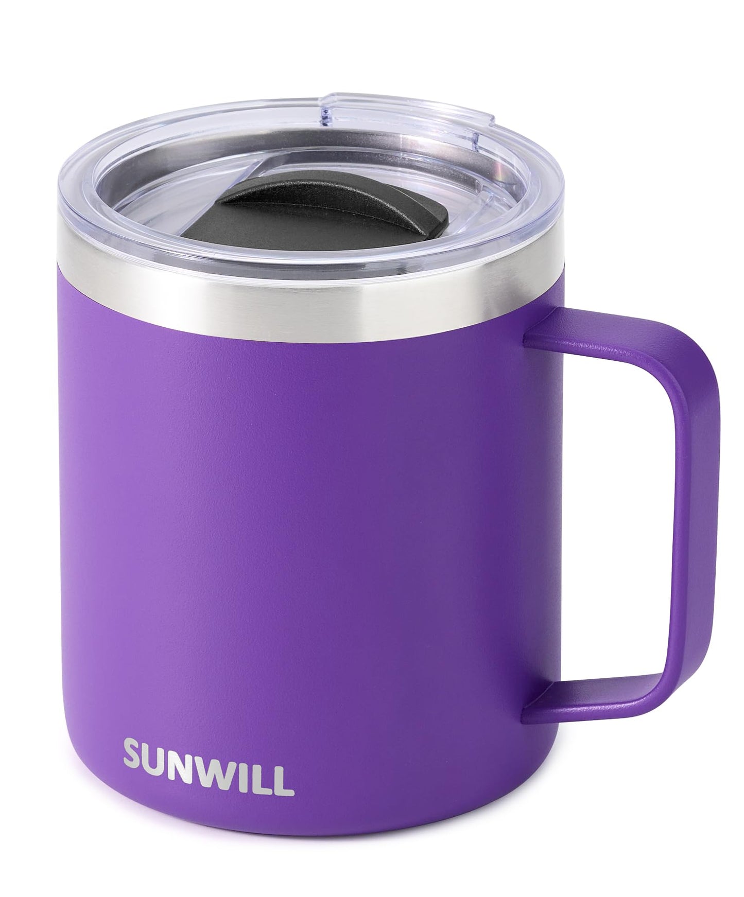 SUNWILL Travel Coffee Mug with Lid, Insulated Tumbler with Handle, 14 oz Stainless Steel Cup for Ice, Water, Tea, Rose Gold