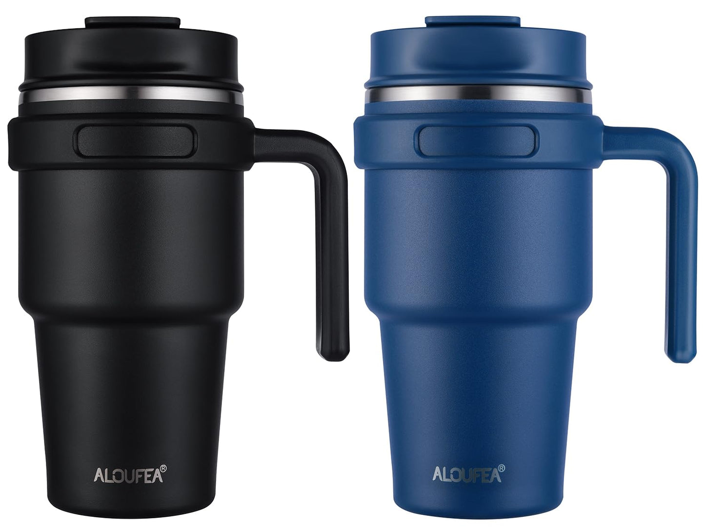 ALOUFEA 20 oz Insulated Coffee Mug Tumbler with Handle, Stainless Steel Travel Mug Tumbler with Lid and Straw,Double Wall Vacuum Leak Proof Ice Coffee Thermal Cup, Black