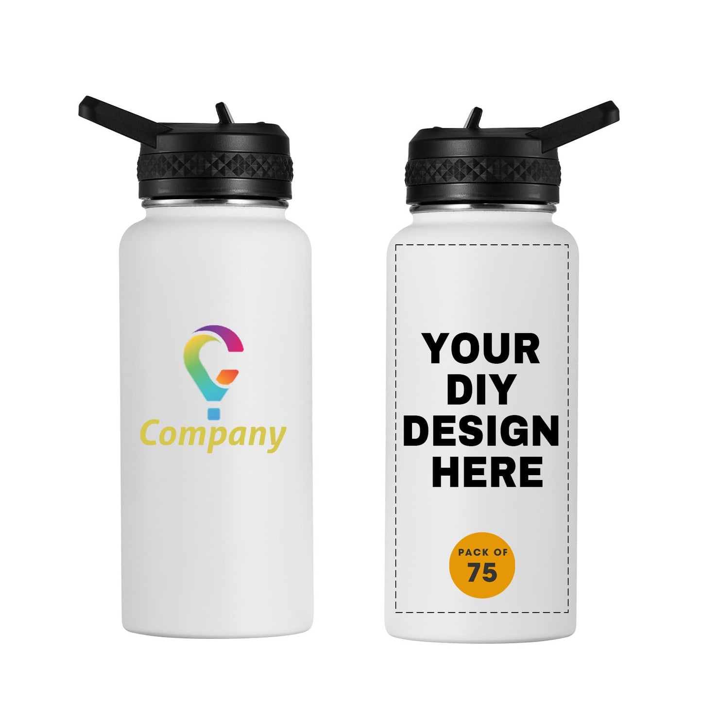 Personalized Custom Water Bottle with Text Photo Print in USA 32oz Double Wall Stainless Steel Leakproof Wide Mouth Cup with Flip Straw