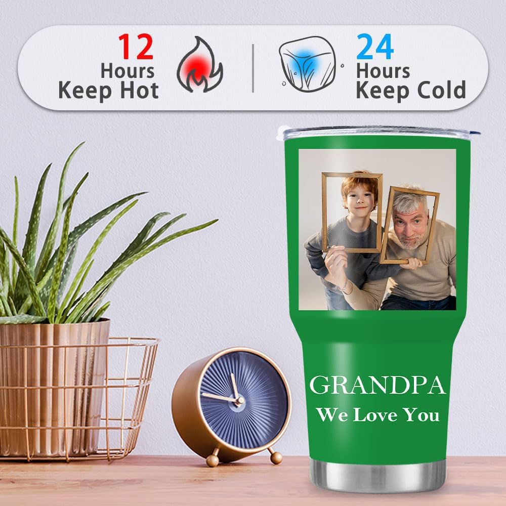 FunStudio Personalized Tumbler with Picture, Name Photo Coffee Tumbler 20oz 30oz Insulated Stainless Steel Custom Mug Cup Gift for Men Women Dad Mom Birthday Fathers Day Mothers Day
