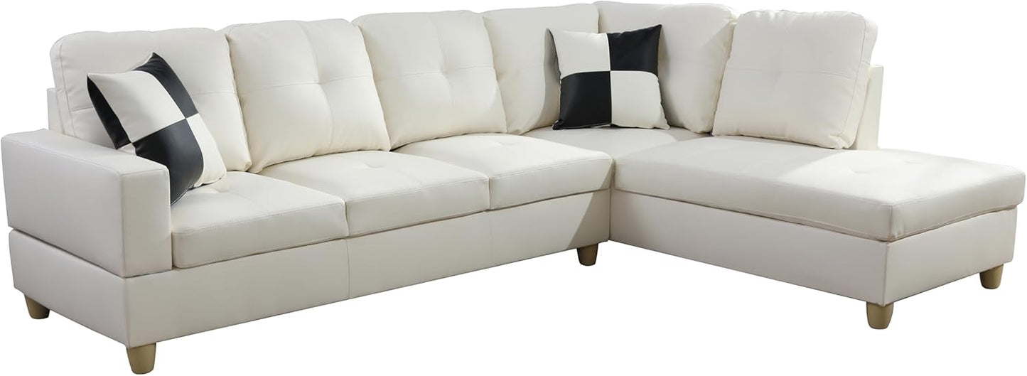 Sectional Couch 103.5" L Shaped Couch Comfy Futon Bed Upholstered Faux Leather 3 Pieces Living Room Furniture Sets with Ottoman and High Density Sponges for Living Room, White