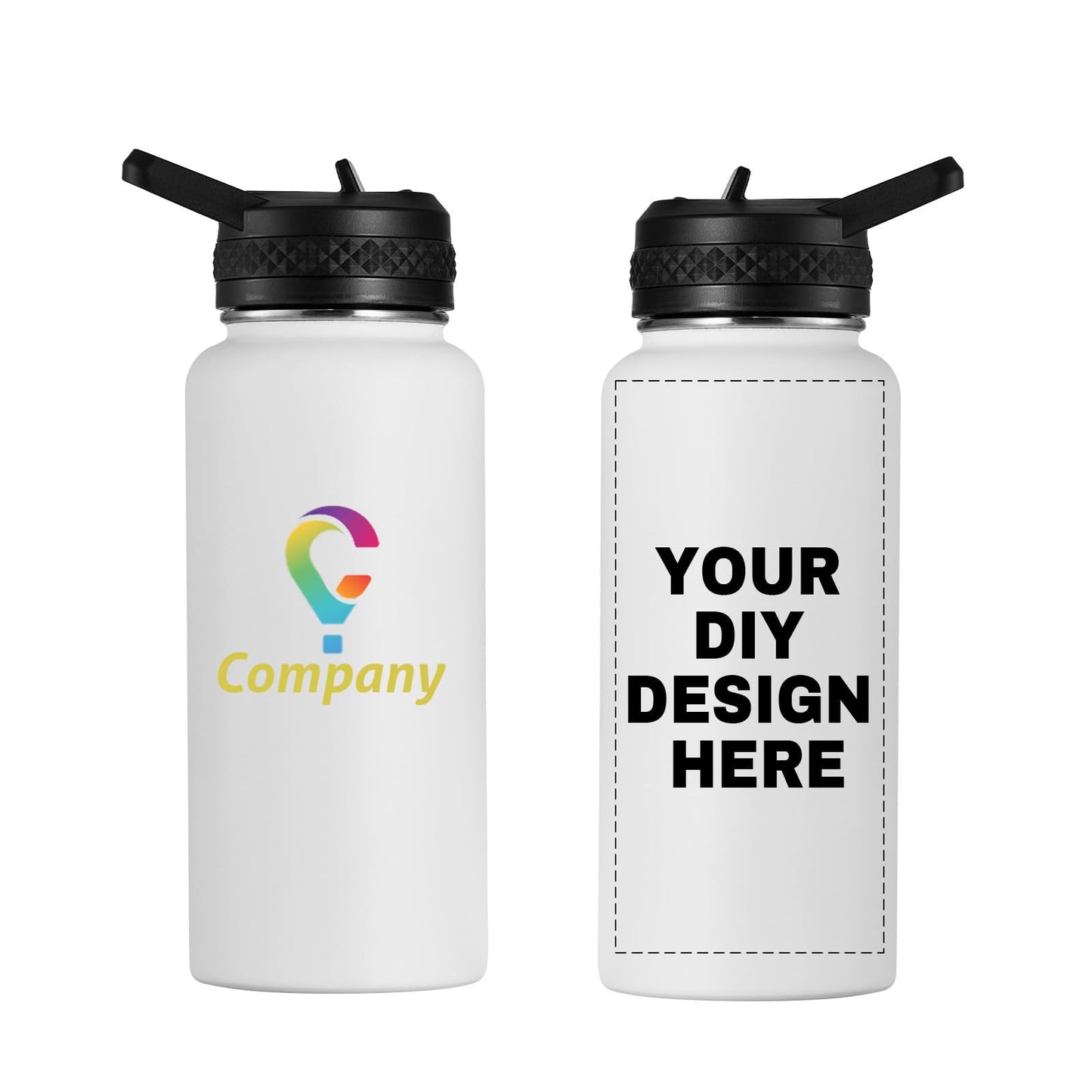 Personalized Custom Water Bottle with Text Photo Print in USA 32oz Double Wall Stainless Steel Leakproof Wide Mouth Cup with Flip Straw