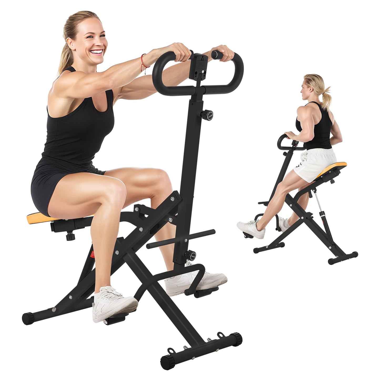 Squat Machine, Squat Assist Trainer with Adjustable12 Level Resistance, Foldable Squat Ride Rowing Machine for Home, Full Body Workout Gym for Glutes Legs Workout, 350 LBS Capacity
