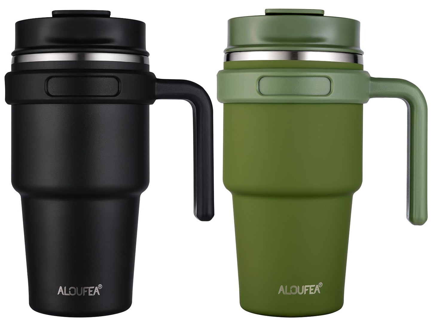 ALOUFEA 20 oz Insulated Coffee Mug Tumbler with Handle, Stainless Steel Travel Mug Tumbler with Lid and Straw,Double Wall Vacuum Leak Proof Ice Coffee Thermal Cup, Black