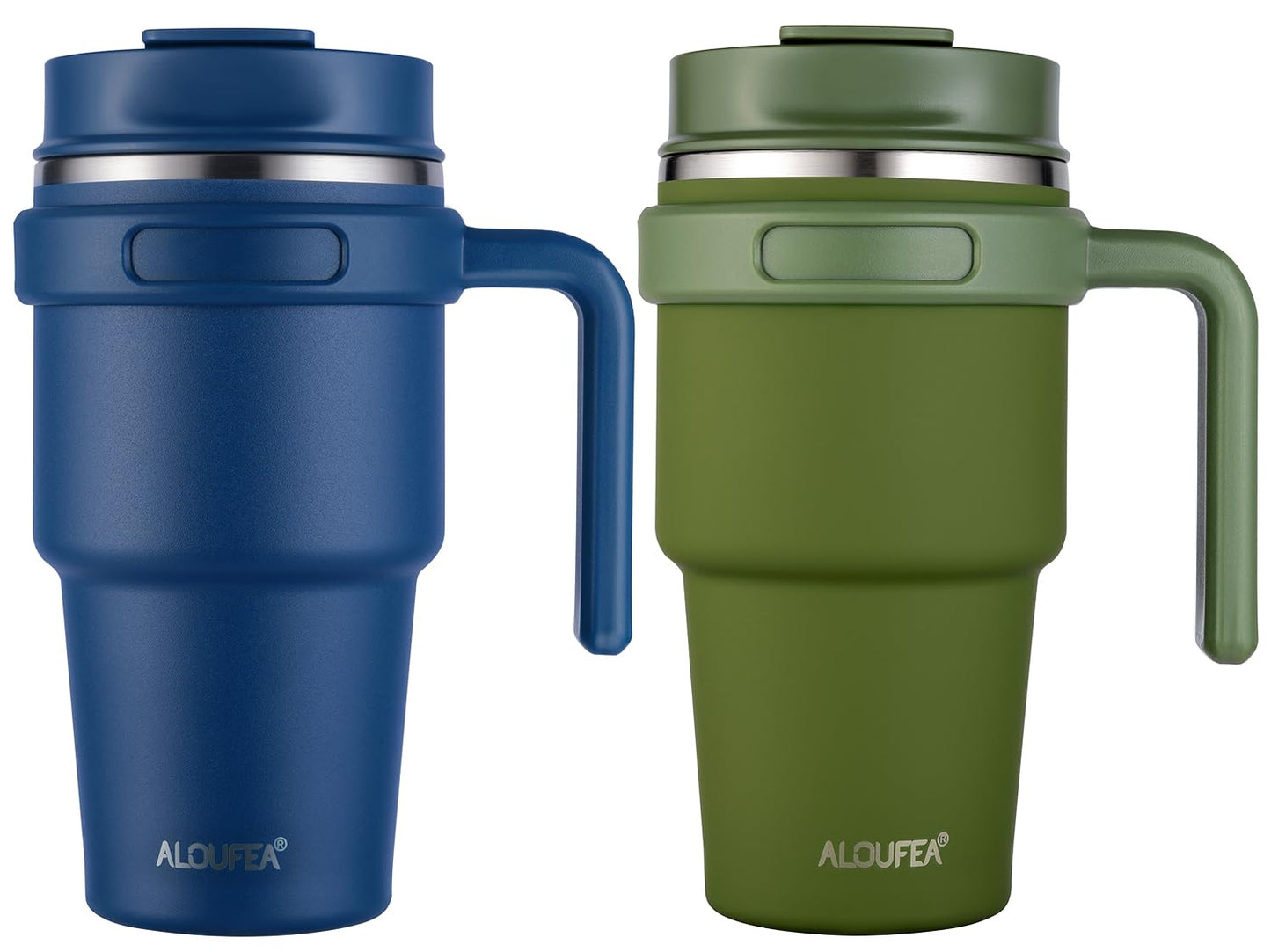 ALOUFEA 20 oz Insulated Coffee Mug Tumbler with Handle, Stainless Steel Travel Mug Tumbler with Lid and Straw,Double Wall Vacuum Leak Proof Ice Coffee Thermal Cup, Black