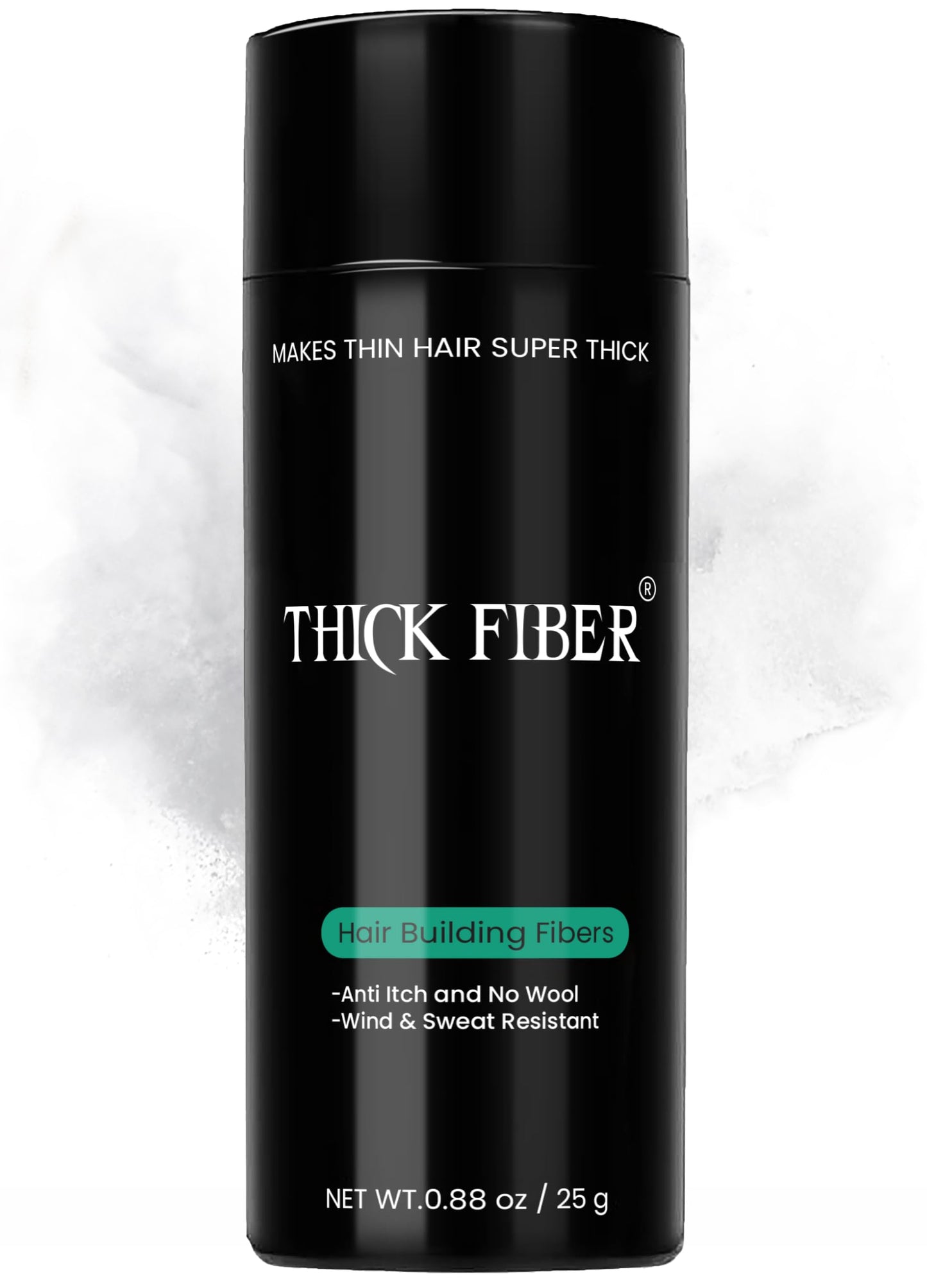 THICK FIBER Hair Fibers for Thinning Hair & Bald spots (BLACK) - 25g Bottle - Conceals Hair Loss in Seconds - Hair Powder for Women & Men