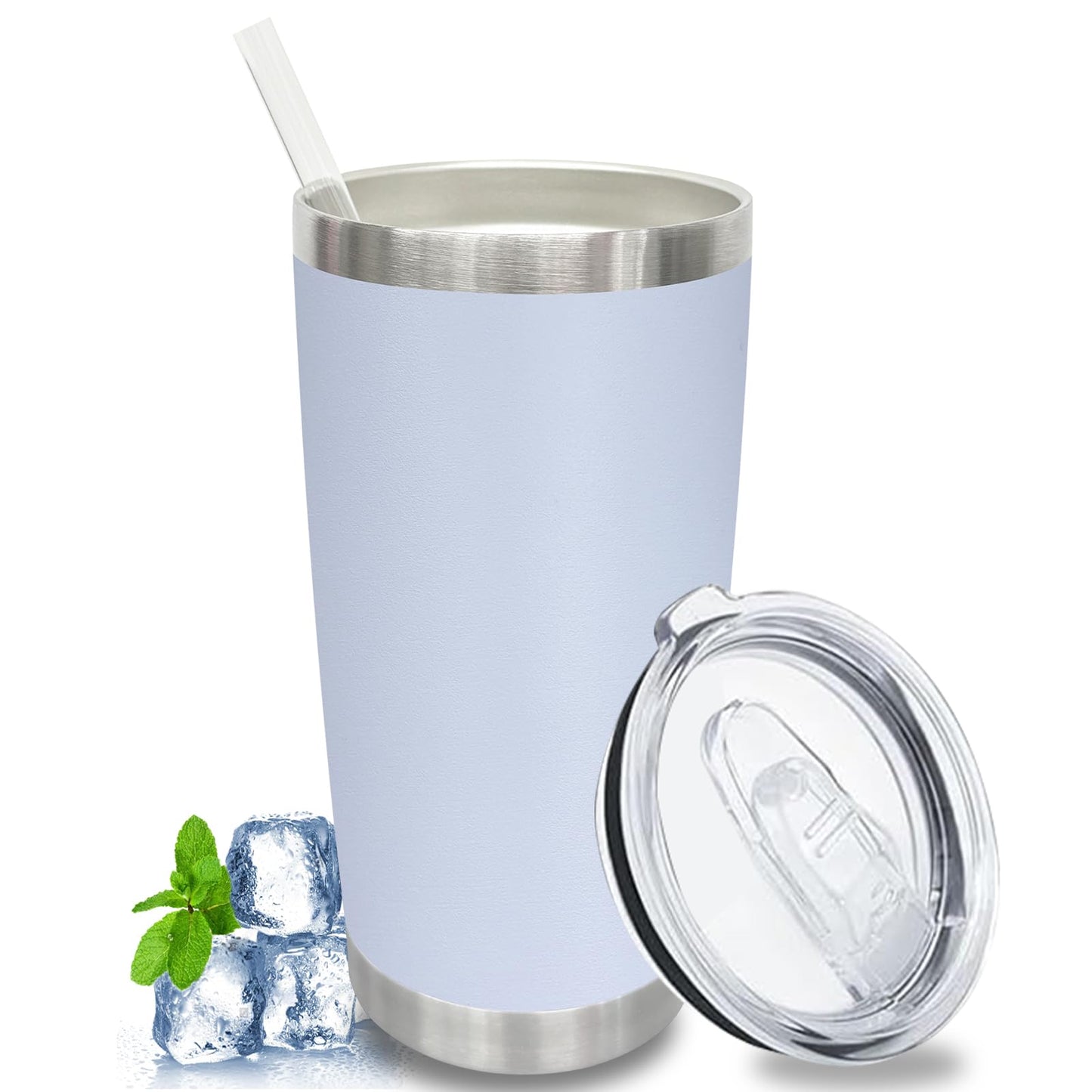20 oz Tumblers Bulk, Stainless Steel Tumbler with Lid and Straw, Vacuum Double Wall Insulated Travel Coffee Mug with Sliding Lid, Powder Coated Cup for Hot and Cold Drinks (Stainless,6 pack)