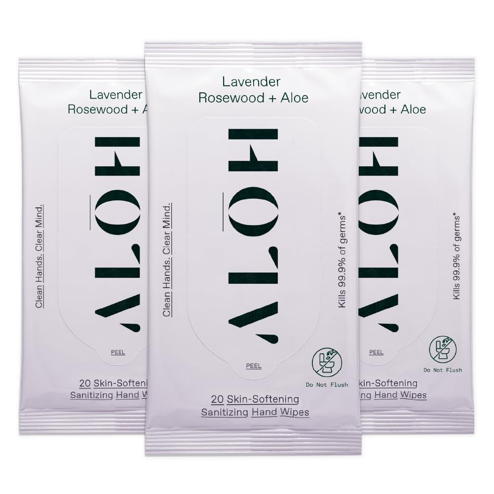 ALŌH Sweet Orange Bergamot + Aloe Sanitizing Hand Wipes - Clean Hands, Clear Mind - On The Go Hand Sanitizing Wipes for Kids and Adults - Travel Size 3 Pack 20ct Wipes (60 wipes)
