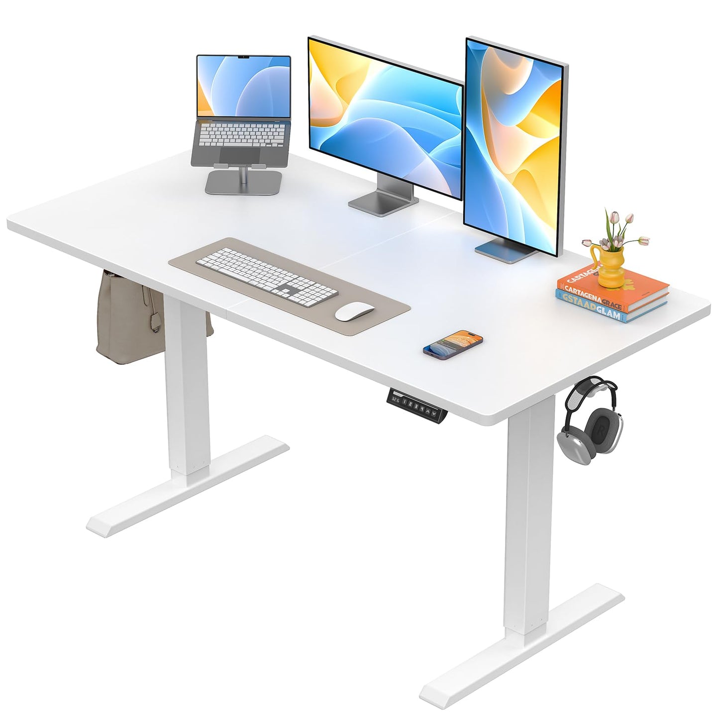 ErGear Electric Standing Desk, 48 x 24 inch Height Adjustable Sit Stand Up Desk, Computer Home Office Desk with 4 Memory Height Buttons, Two Pieces Desktop, Vintage Brown, EGESD110V