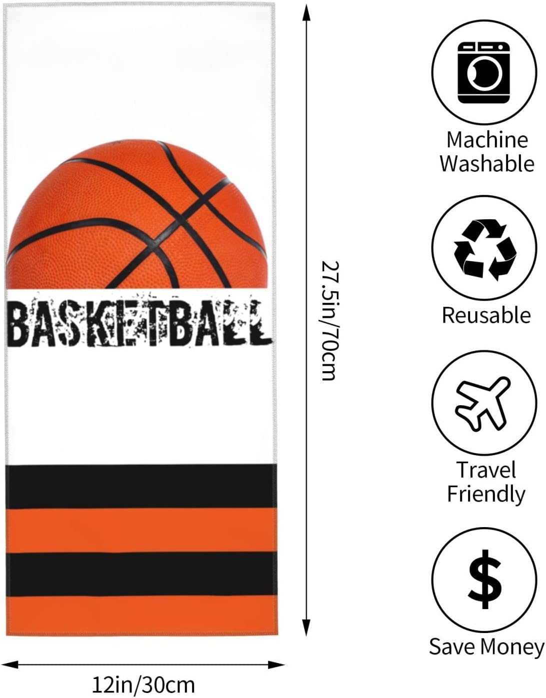 bassyil Basketball Towel Bath Hand Towel Absorbent Face Towels for Bathroom Gym Yoga 1 Pack (12 X 27.5 Inches)