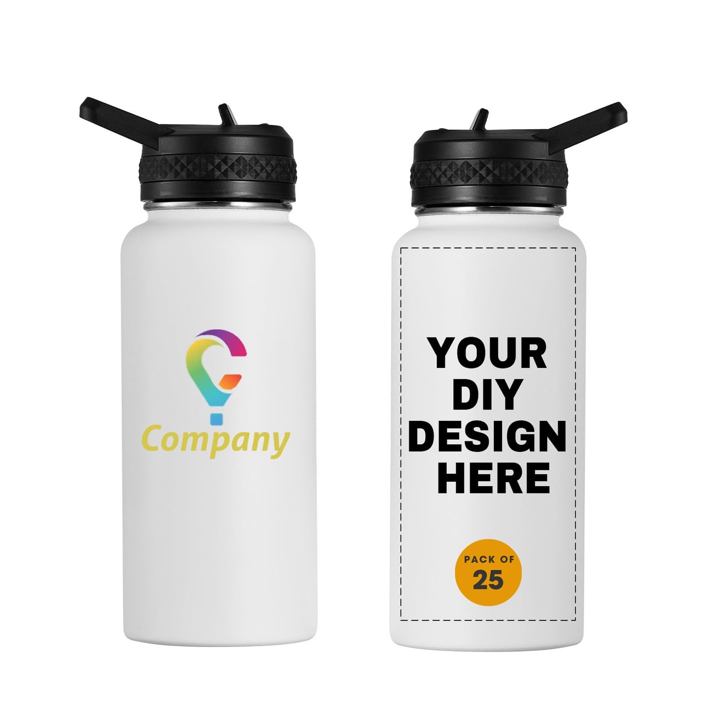 Personalized Custom Water Bottle with Text Photo Print in USA 32oz Double Wall Stainless Steel Leakproof Wide Mouth Cup with Flip Straw