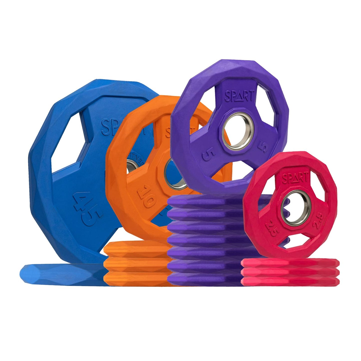 SPART Color Coded Weight Plate 2-Inch Rubber Coated Olympic Grip Plate for Barbell, Solid Cast Iron Weight Plates for Strength Training, Weightlifting, Crossfit, Home Gym, 2.5LB/5LB/10LB/25LB/35LB/45LB, Pair