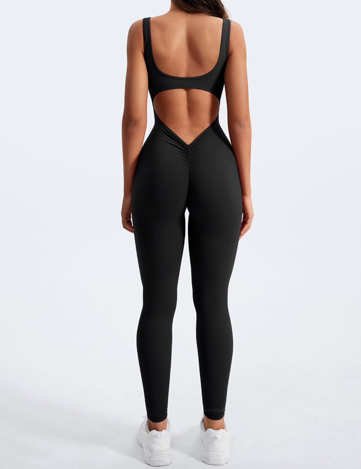 YEOREO Long Sleeve Jumpsuit for Women Workout V Back Bodysuit Lizvette Scrunch Leggings One Piece Romper Full Length Bodycon
