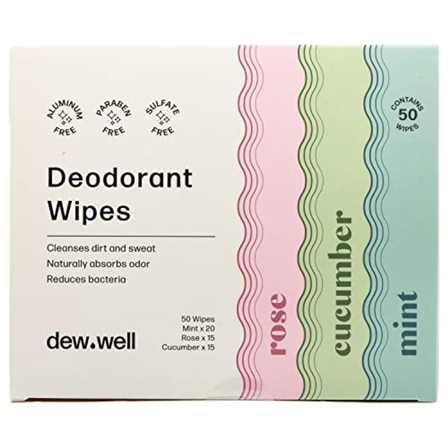 Deodorant Wipes - A Fresh Start When You’re On the Go - Aluminum, Paraben, and Sulfate Free - Rose Scent - 50 Individually Wrapped Wipes