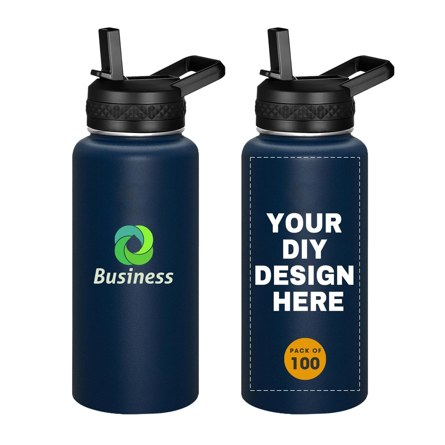 Personalized Custom Water Bottle with Text Photo Print in USA 32oz Double Wall Stainless Steel Leakproof Wide Mouth Cup with Flip Straw