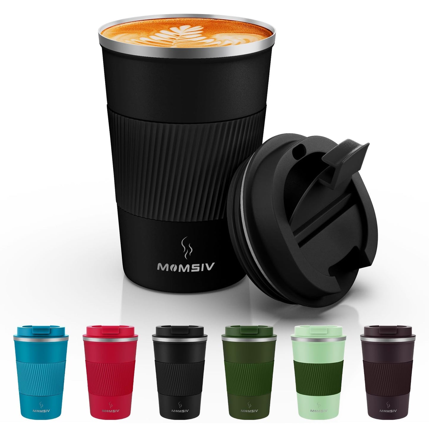 MOMSIV 12oz Travel Mug, Insulated Coffee Cup with Leakproof Lid, Travel Coffee Mug Vacuum Stainless Steel Double Walled Reusable Coffee Cup for Hot and Cold Water Coffee