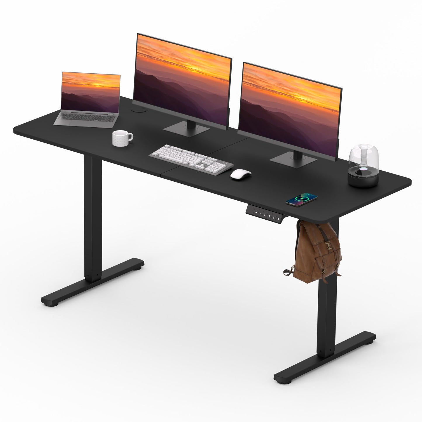 Adjustable Stand Up Desk with Memory Preset, Standing Desks 55 x 24 Inch Electric Home Office Desk Computer Workstation Splice Black Top + Black Frame