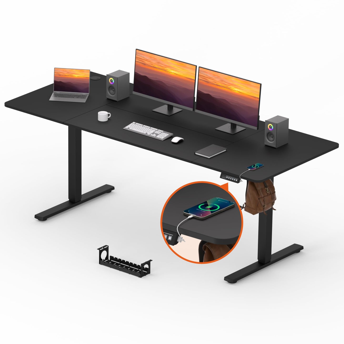 Adjustable Stand Up Desk with Memory Preset, Standing Desks 55 x 24 Inch Electric Home Office Desk Computer Workstation Splice Black Top + Black Frame