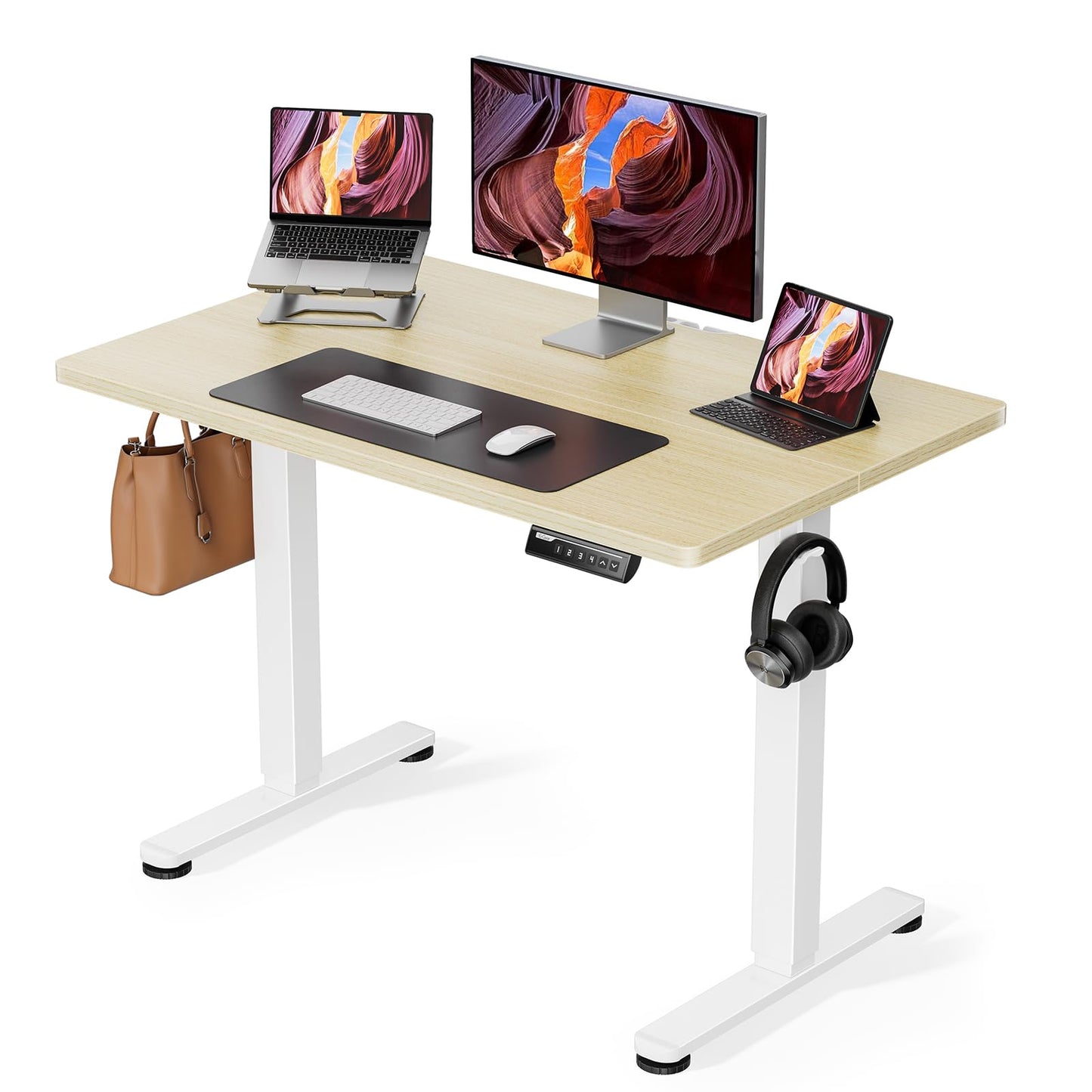 ErGear Height Adjustable Electric Standing Desk, 48 x 24 Inches Sit Stand up Desk, Memory Computer Home Office Desk with Two-Piece Desktop (Black)