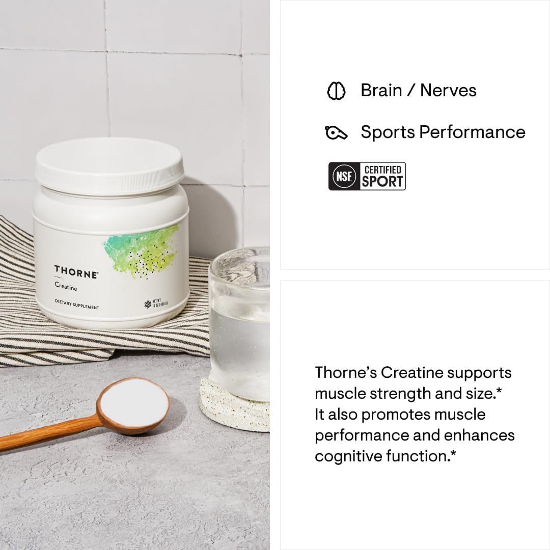 THORNE Creatine - Micronized Creatine Monohydrate Powder, Amino Acid Support for Muscles, Cellular Energy & Cognitive Function* - Unflavored - NSF Certified for Sport - 5 g per Serving - 90 Servings