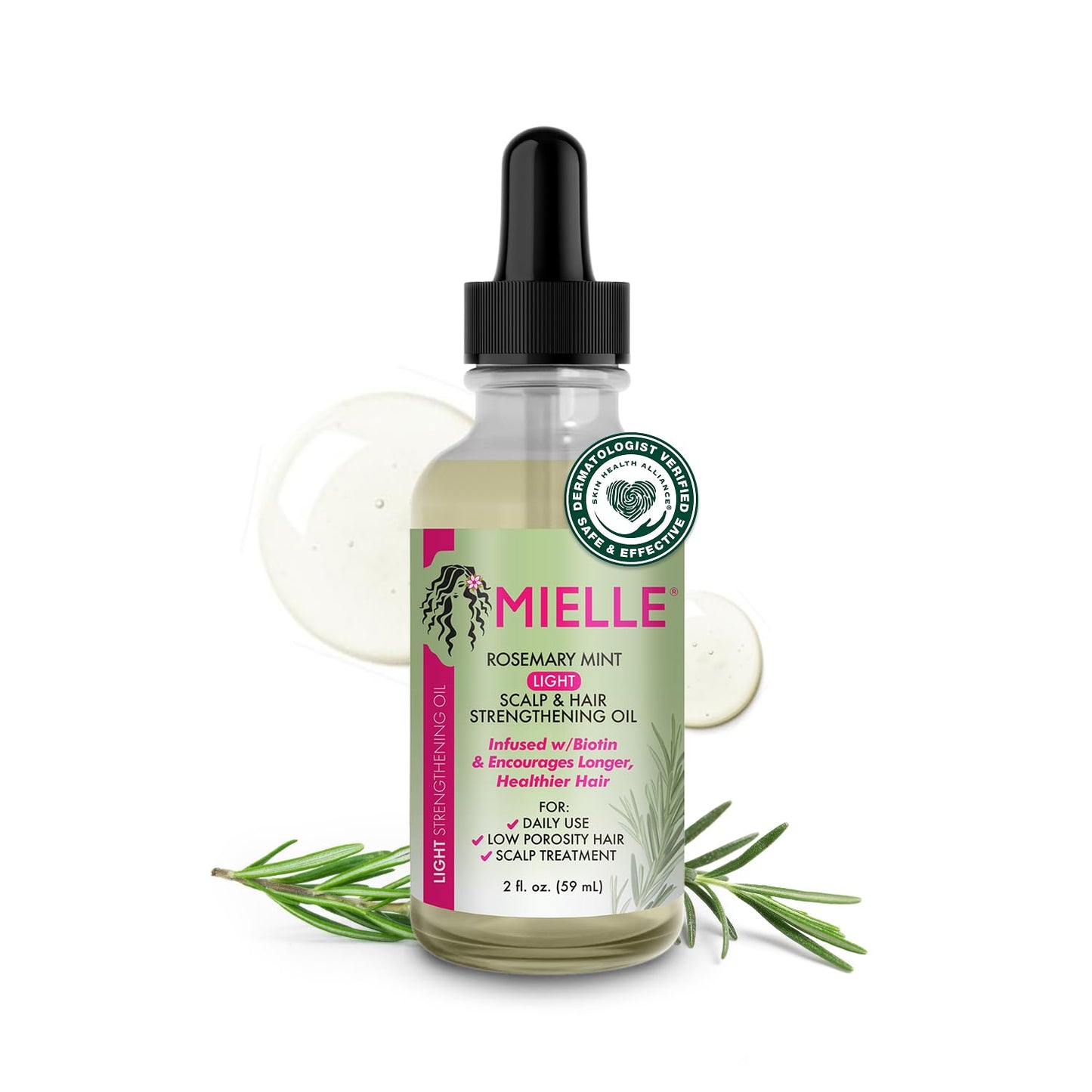 Mielle Organics Rosemary & Mint Hair Oil, Split Ends & Dry Scalp Treatment - Infused with Biotin & Essential Oils for Strengthening, Soothing, Moisturizing & Encouraging Healthier Hair (2 Fl Oz)