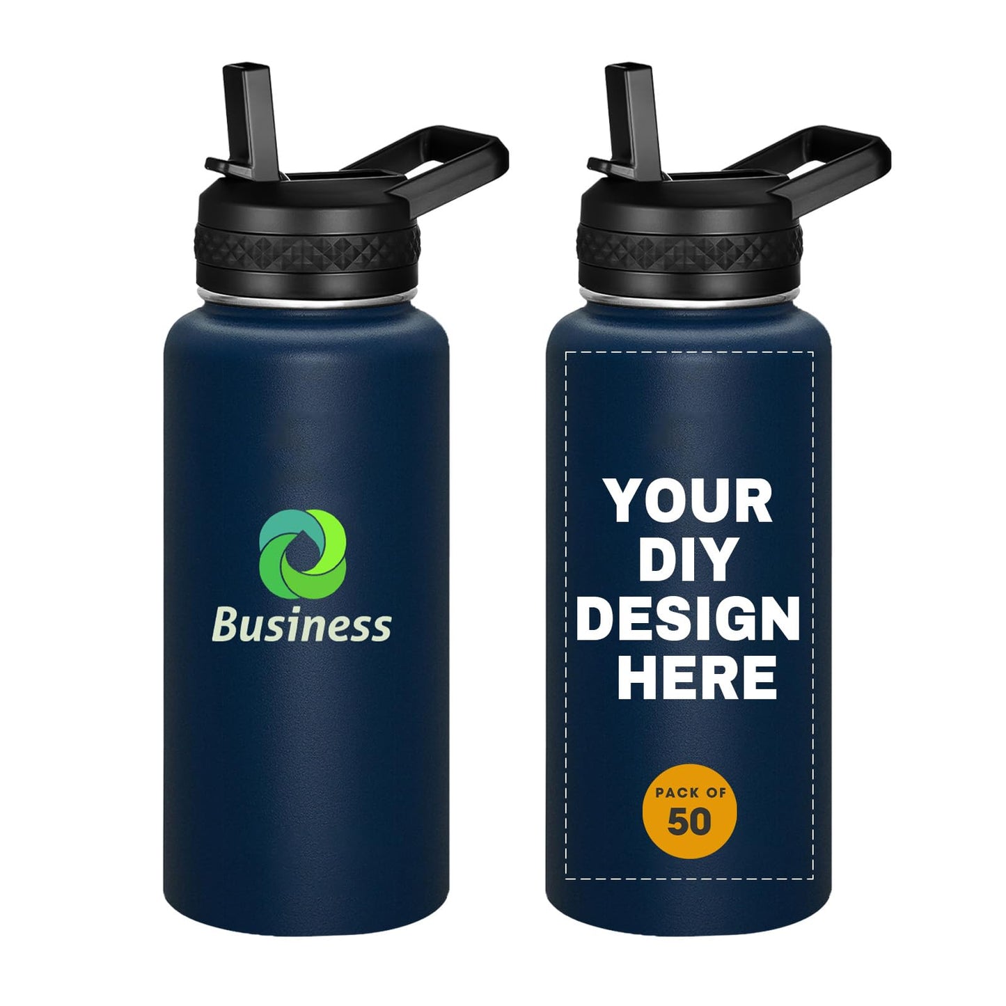 Personalized Custom Water Bottle with Text Photo Print in USA 32oz Double Wall Stainless Steel Leakproof Wide Mouth Cup with Flip Straw