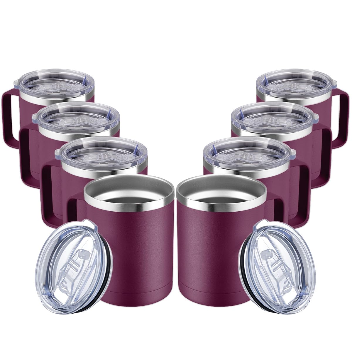 MEWAY 12oz Coffee Mug With Handle and Sliding Lid,Stainless Steel Travel Tumbler Cup with Handle,Double Wall Vacuum Insulated Camping Cup for Hot & Cold Drinks Tea (Purple,Set of 1)