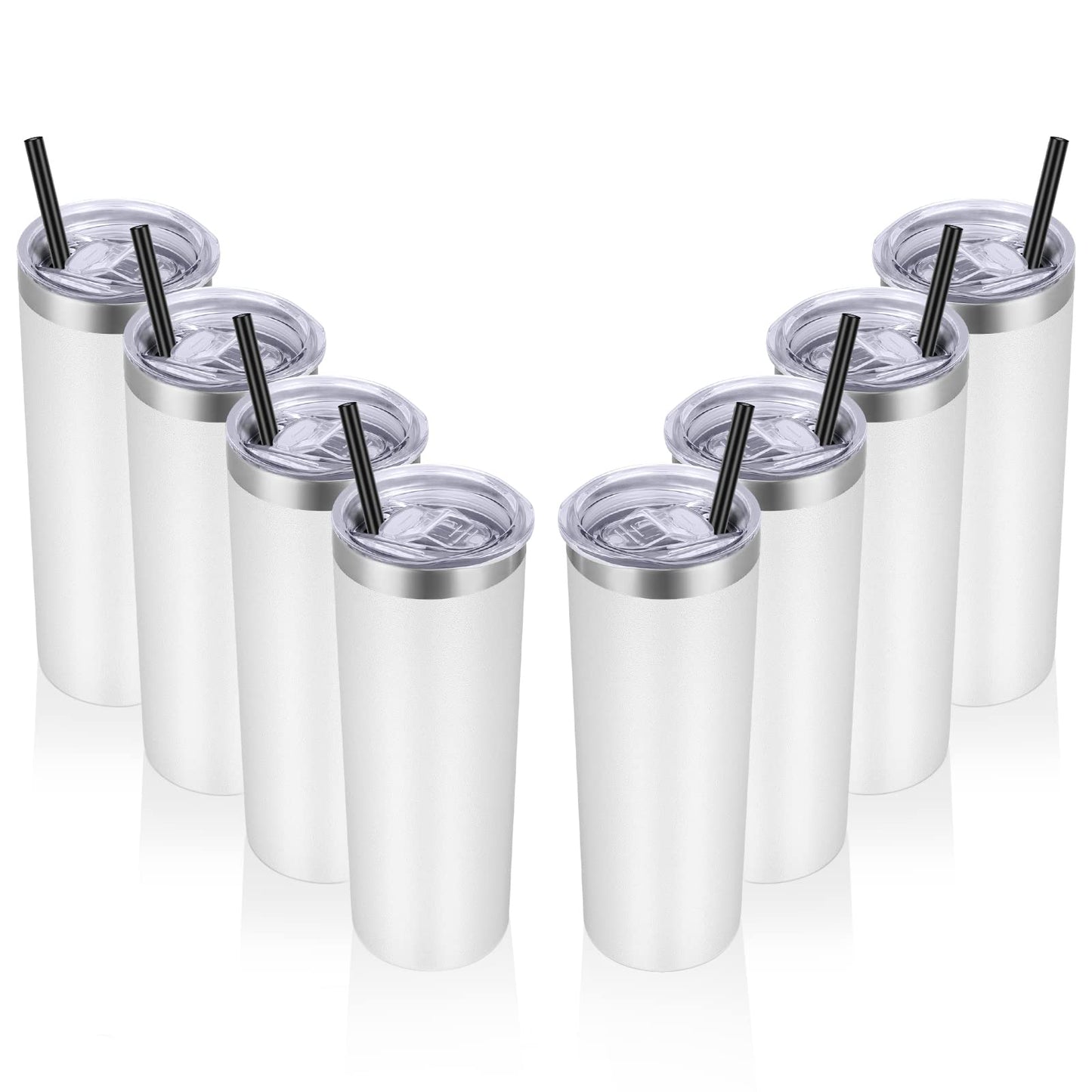 VEGOND Stainless Steel Tumblers Bulk 12 Pack, 20 oz Vacuum Insulated Skinny Tumblers with Lids and Straws, Double Wall Coffee Mug, Travel Water Cup, White