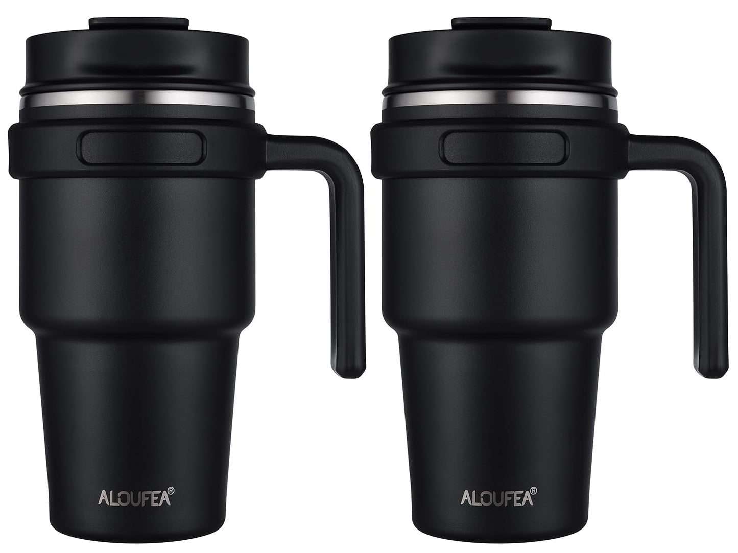 ALOUFEA 20 oz Insulated Coffee Mug Tumbler with Handle, Stainless Steel Travel Mug Tumbler with Lid and Straw,Double Wall Vacuum Leak Proof Ice Coffee Thermal Cup, Black