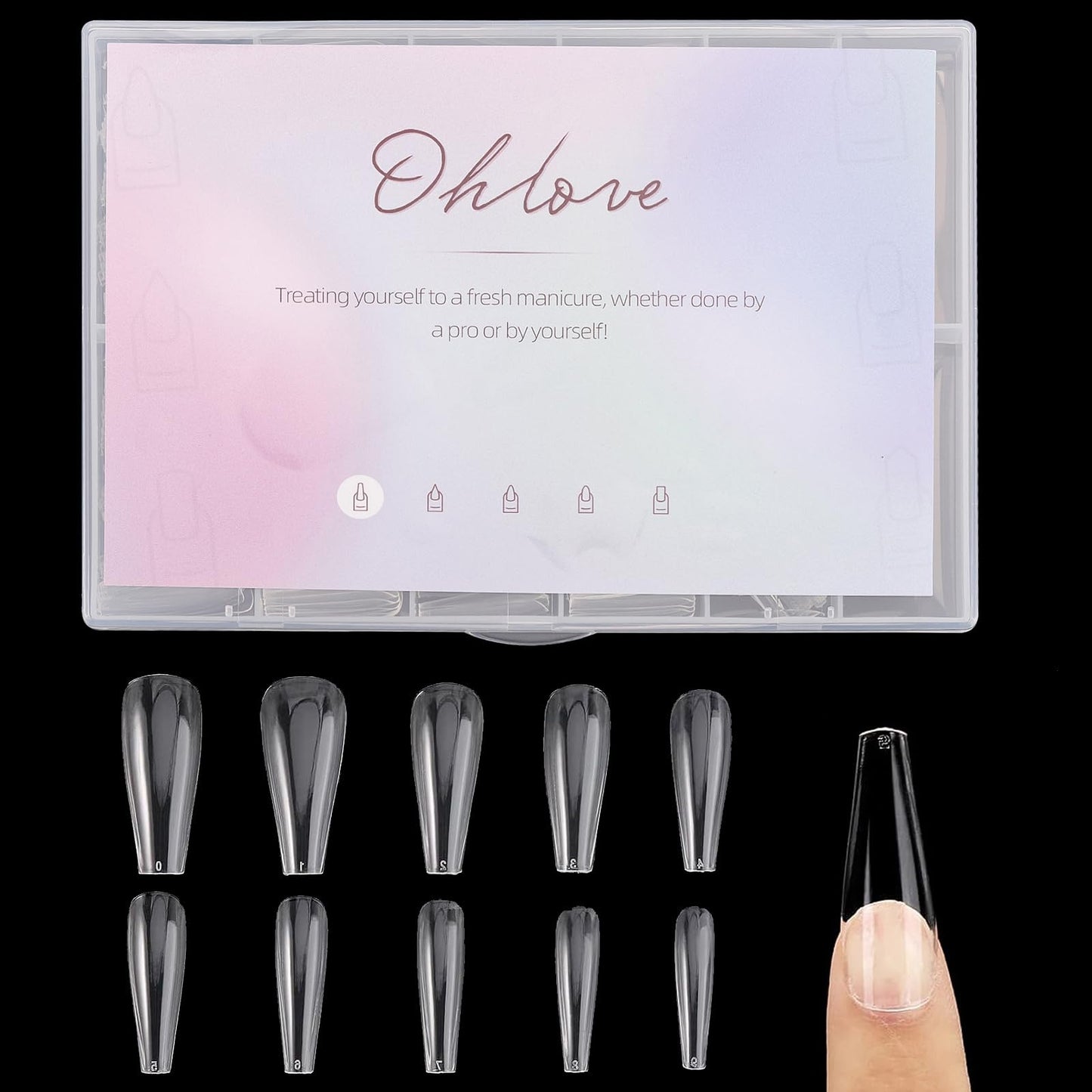 500Pcs Square Nail Tips Full Cover Clear Fake Nail Tips for Acrylic Nails, Size 0~9